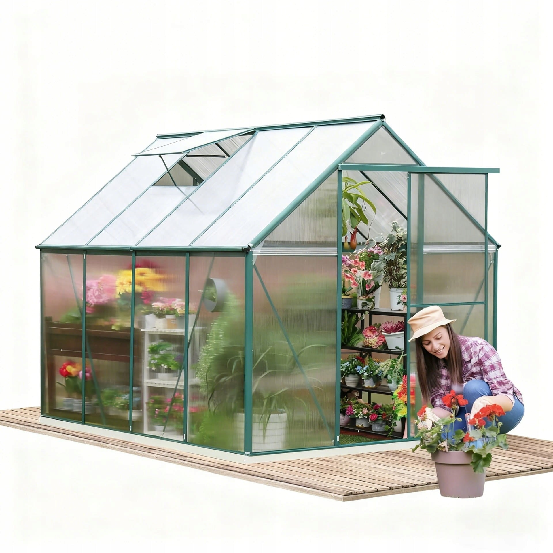 POLYCARBONATE GARDEN GREENHOUSE 248×187×210 CM GREEN ALUMINUM STRONG Manufacturer Mirpol