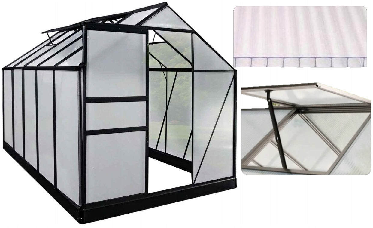 POLYCARBONATE GARDEN GREENHOUSE ALUMINUM 310CM BLACK GARDEN GREENHOUSE Manufacturer Bass