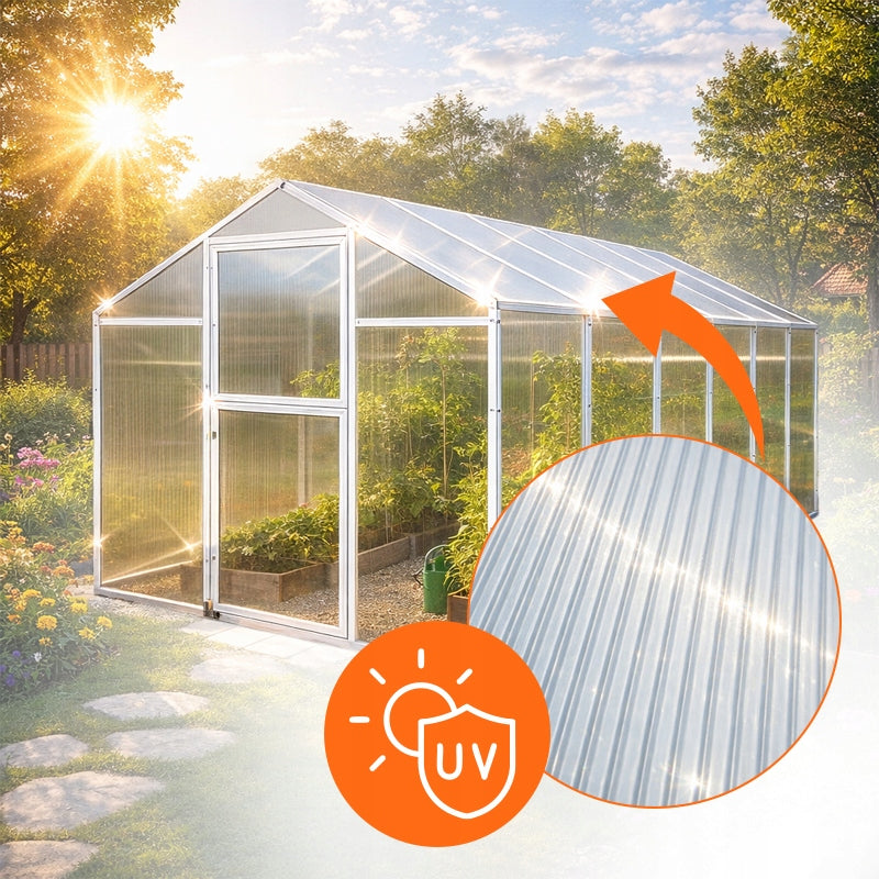 POLYCARBONATE GREENHOUSE 2X4 M GARDEN TUNNEL POLYCARBONATE 4MM GALVANIZED STEEL Width 2.1 m