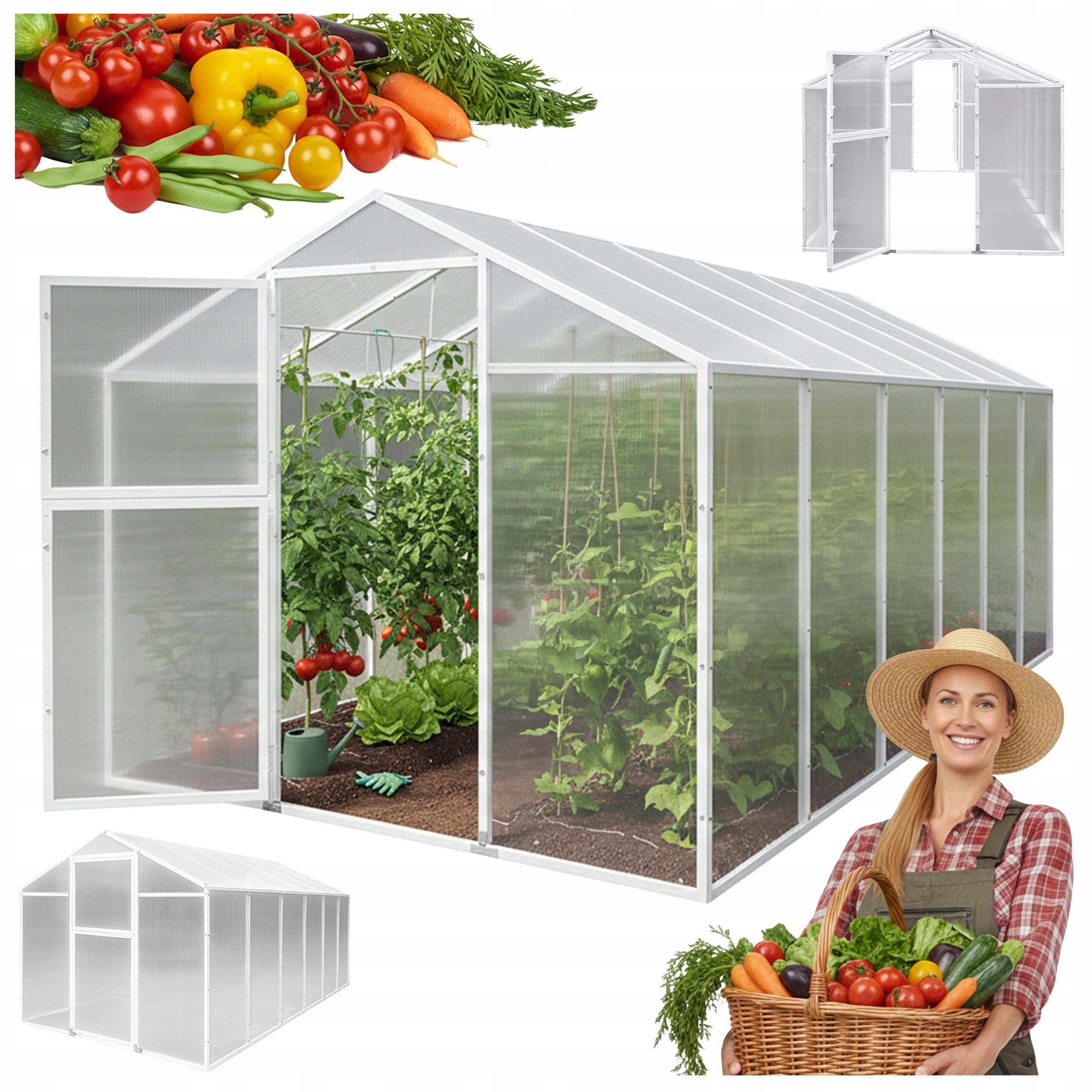 POLYCARBONATE GREENHOUSE 2X4 M GARDEN TUNNEL POLYCARBONATE 4MM GALVANIZED STEEL
