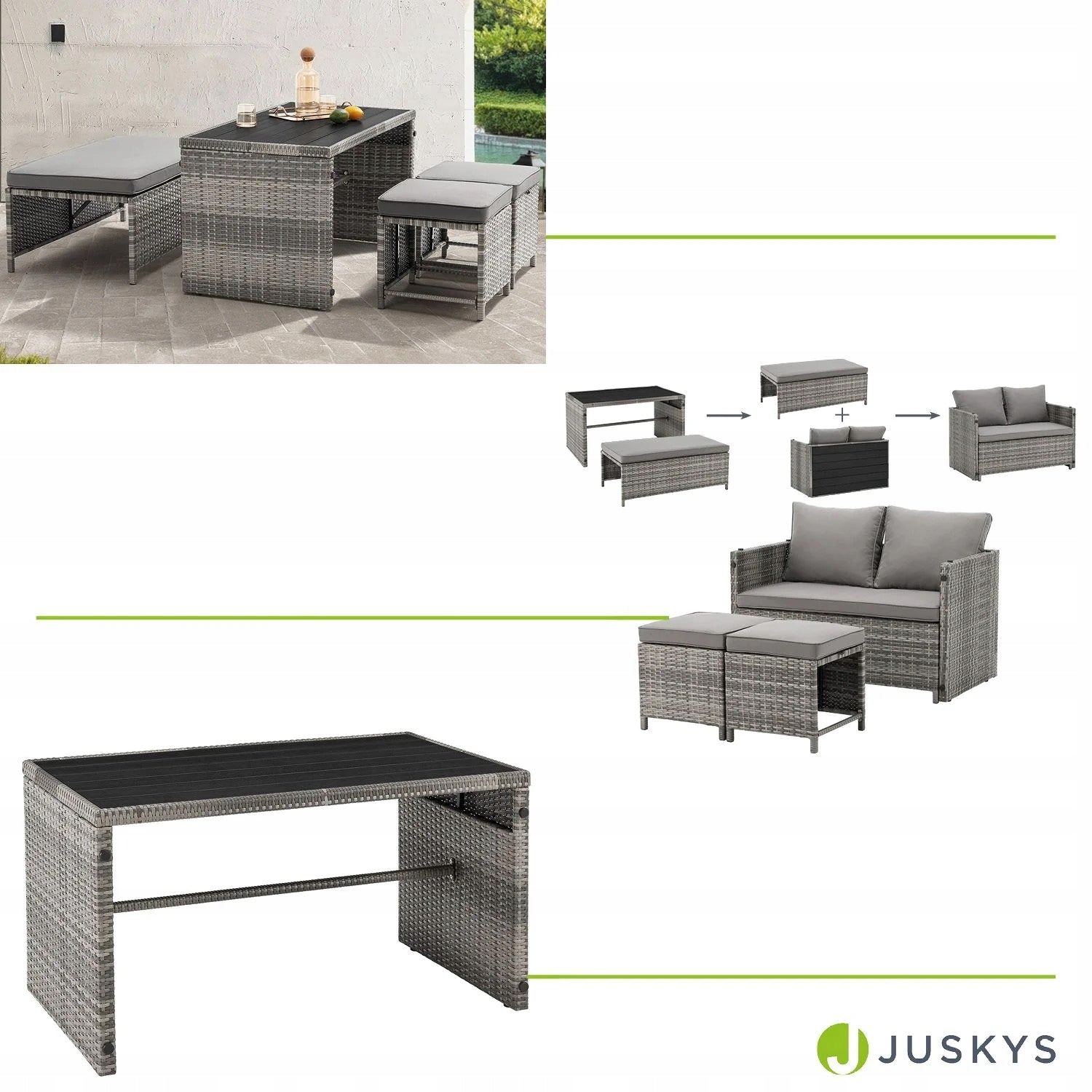 POLYRATTAN BALCONY FURNITURE 2IN1 JAMAJKA TABLE SOFA POUFS GREY Main material synthetic rattan