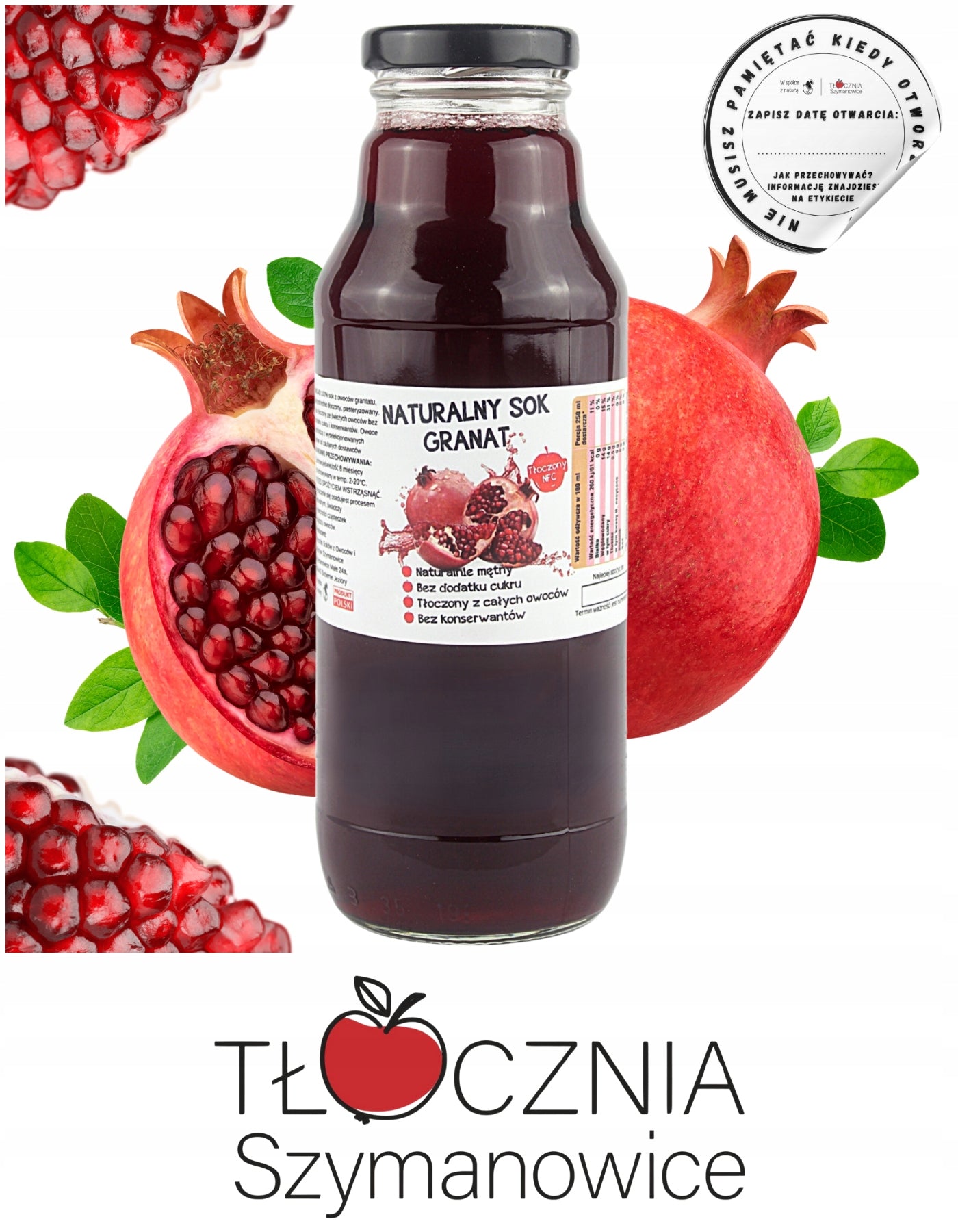 POMEGRANATE JUICE 100% Natural EMBOSSED NFC glass bottle 700ML EAN (GTIN) 5904496148282