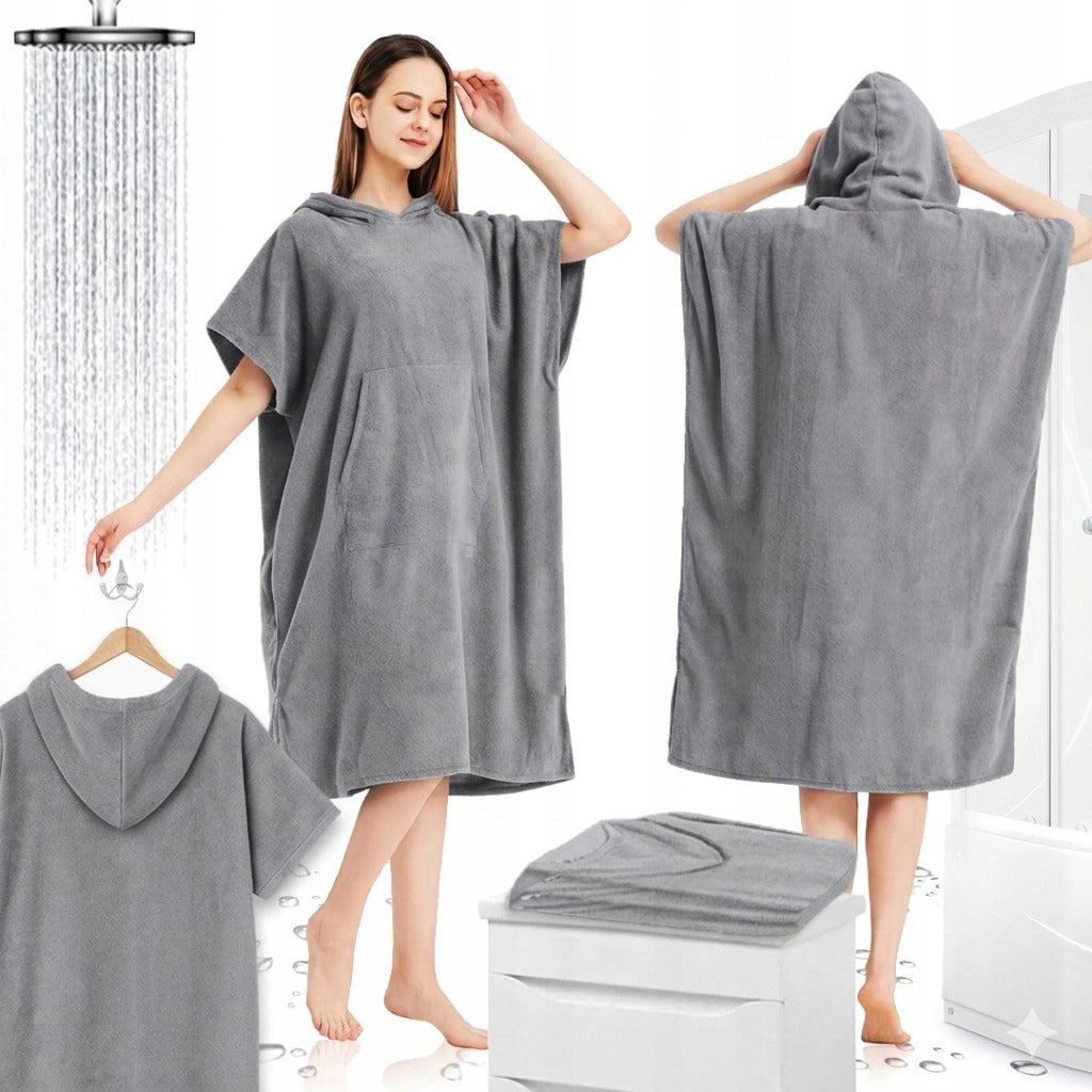 PONCHO WITH HOOD QUICK-DRYING TOWEL FOR BEACHES WOMEN'S MEN'S MICROFIBER