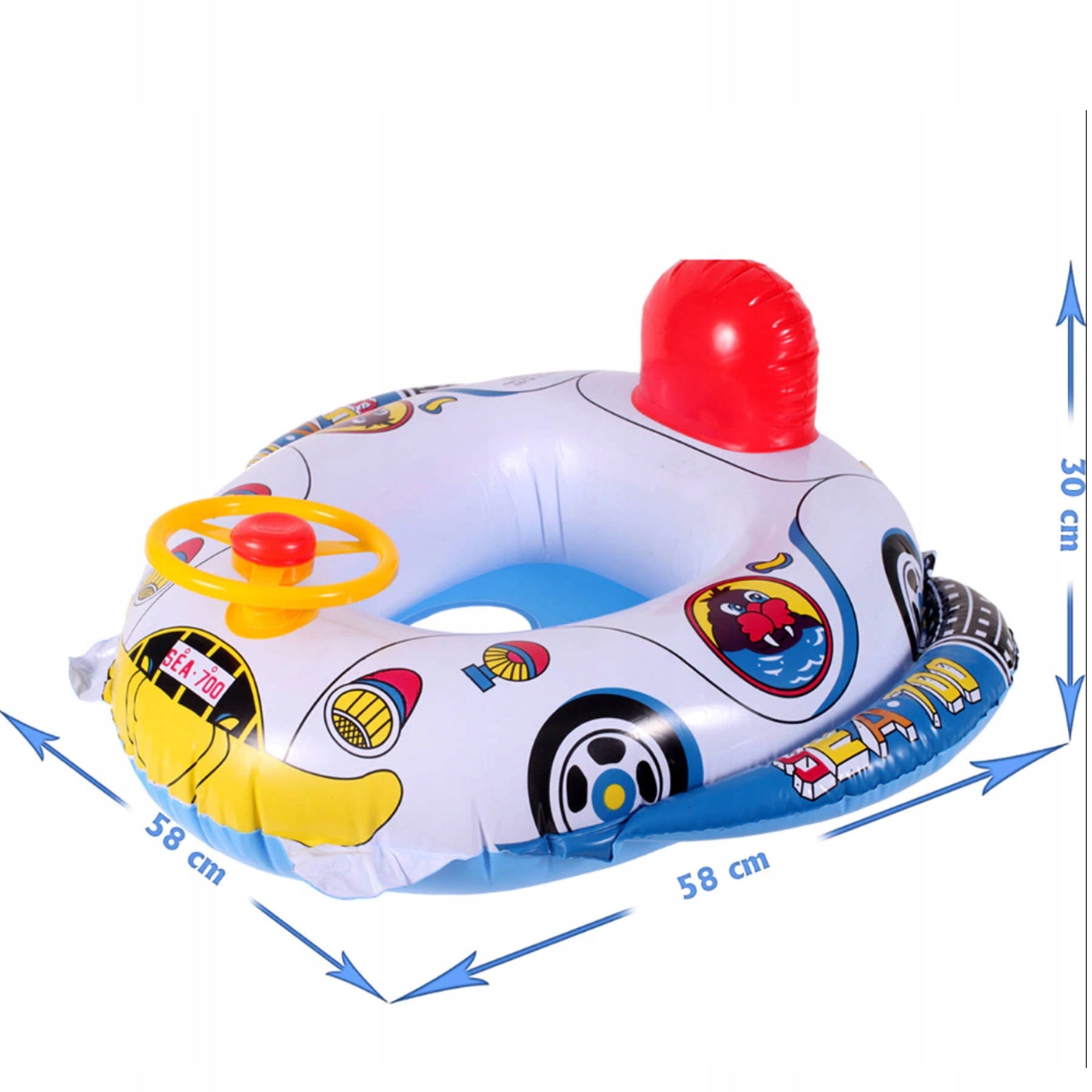PONTOON FOR CHILDREN TO SWIM SAFE PONTOON WITH STEERING WHEEL HORN CAR Color blue