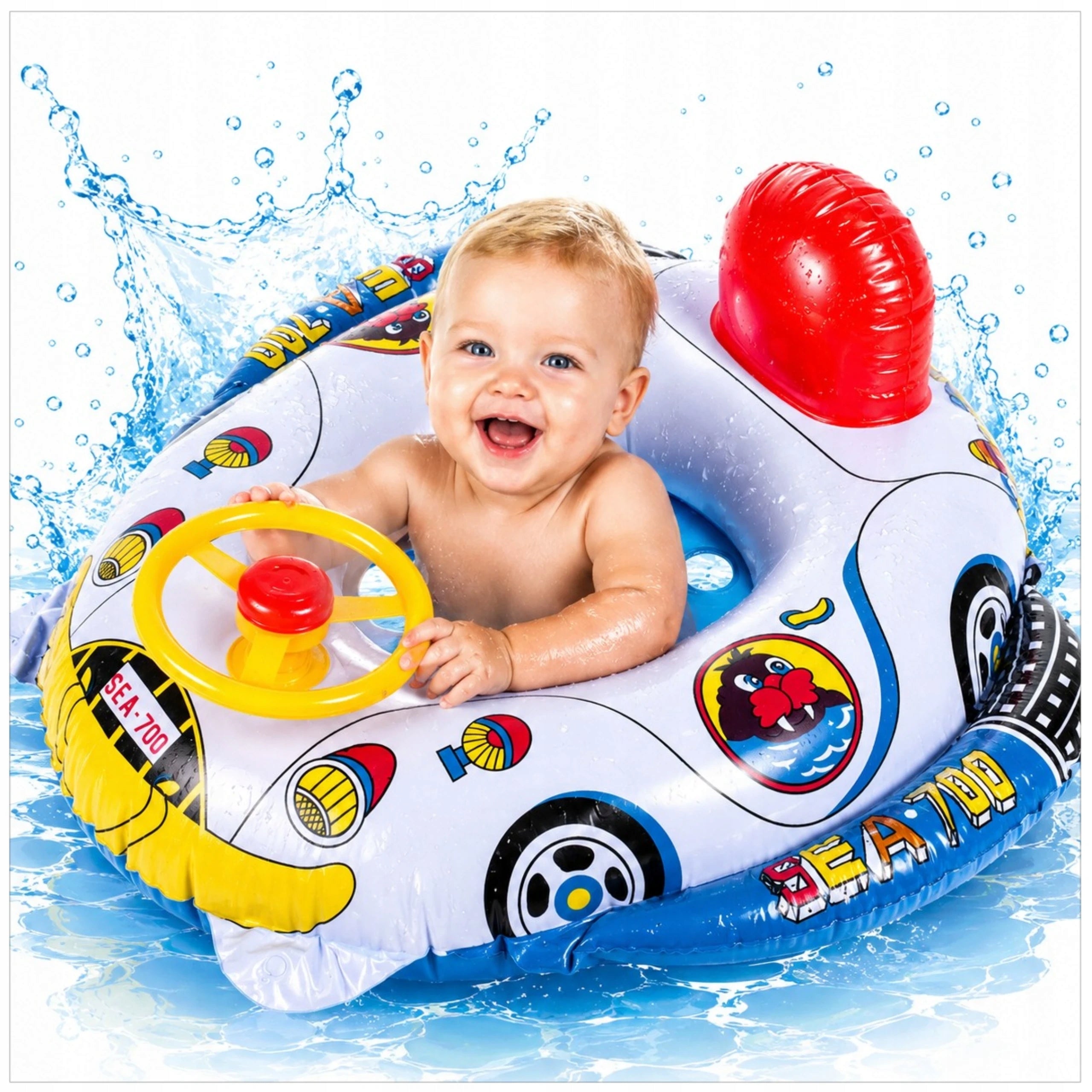 PONTOON FOR CHILDREN TO SWIM SAFE PONTOON WITH STEERING WHEEL HORN CAR