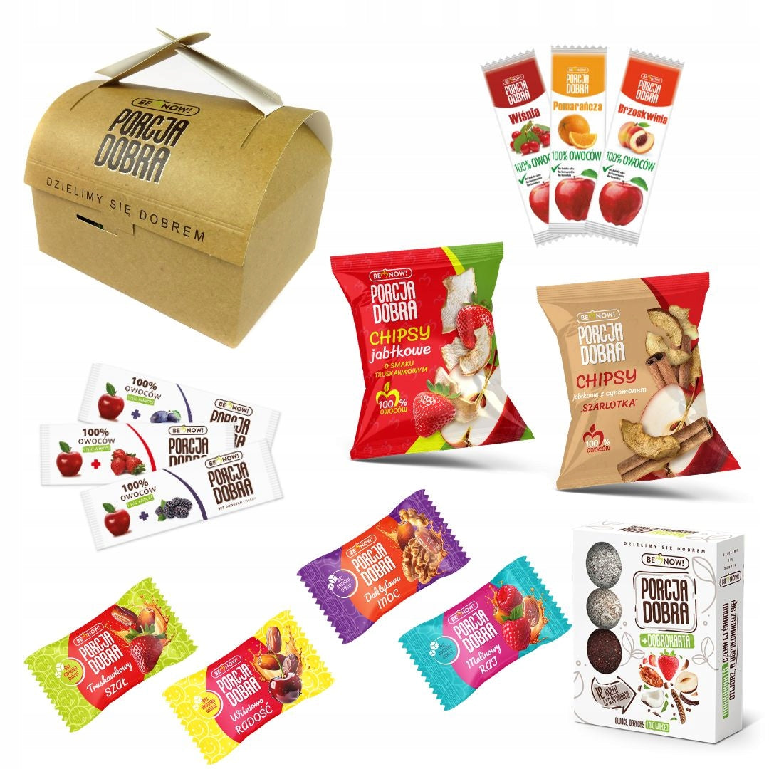 PORCJA DOBRA CHEST GIFT SET SNACKS LEAVES Chips Bars BALLS Packaging status original