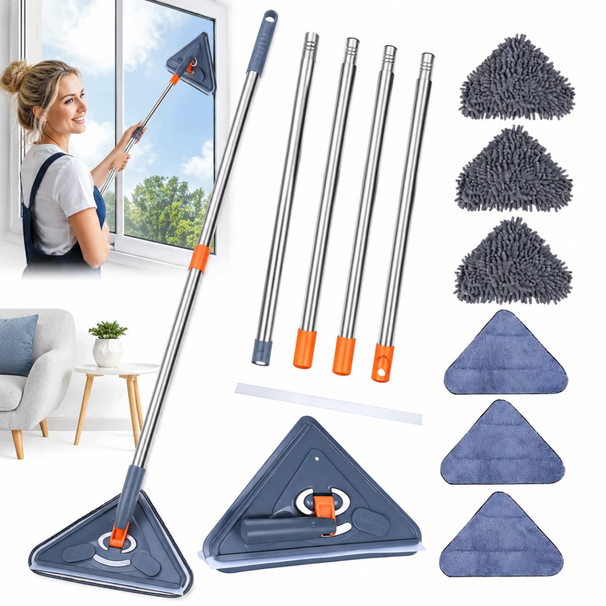 PORTABLE ADJUSTABLE TRIANGULAR MOP 360° ROTATION + 6 MOP PADS