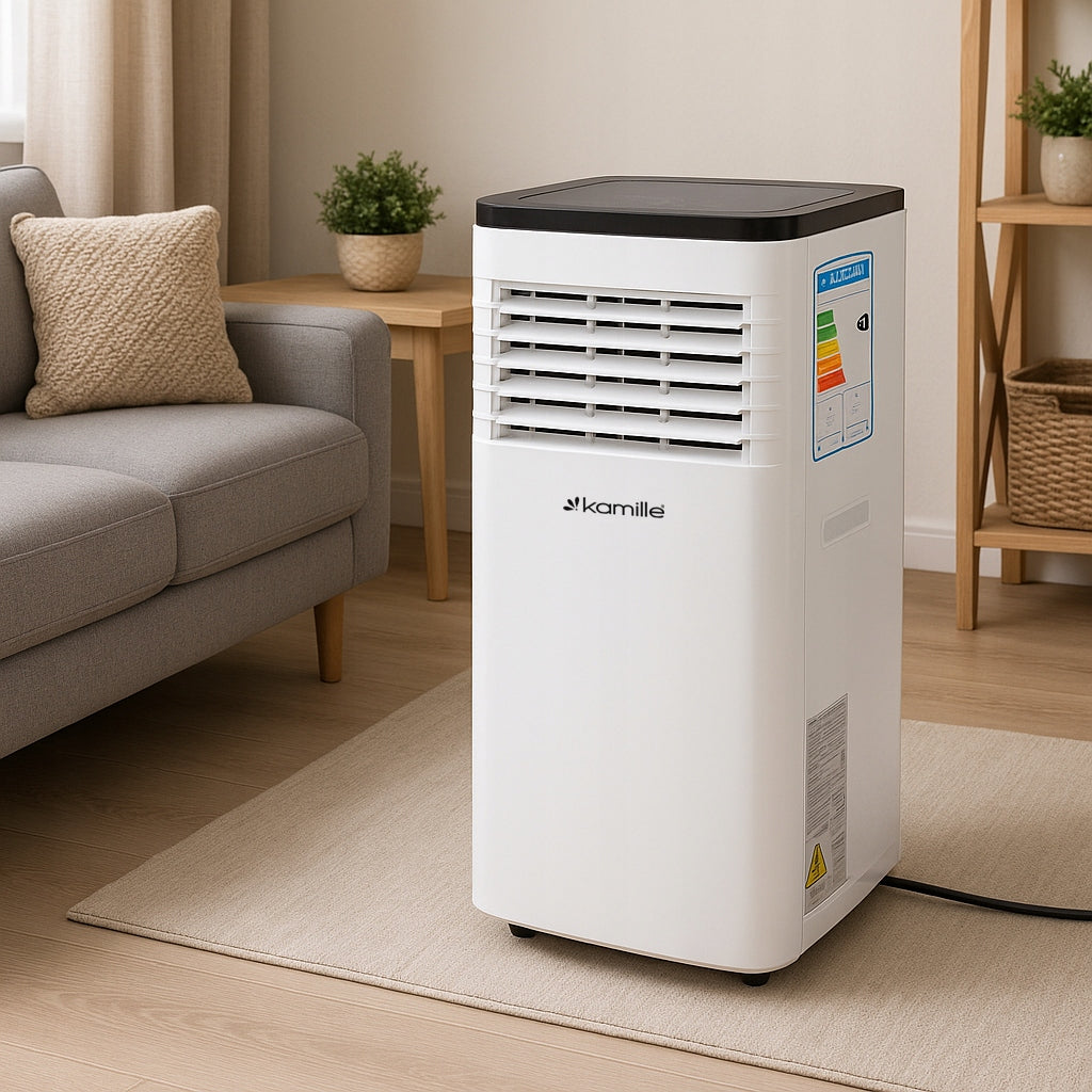 PORTABLE AIR CONDITIONER QUIET 3in1 2.6kW 9000BTU/h DEHUMIDIFIER KAMILLE Packaging status original