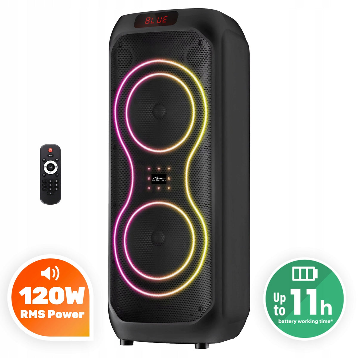 PORTABLE BLUETOOTH SPEAKER MEDIA-TECH KARAOKE POWER AUDIO 120W EQUALIZER Packaging status original