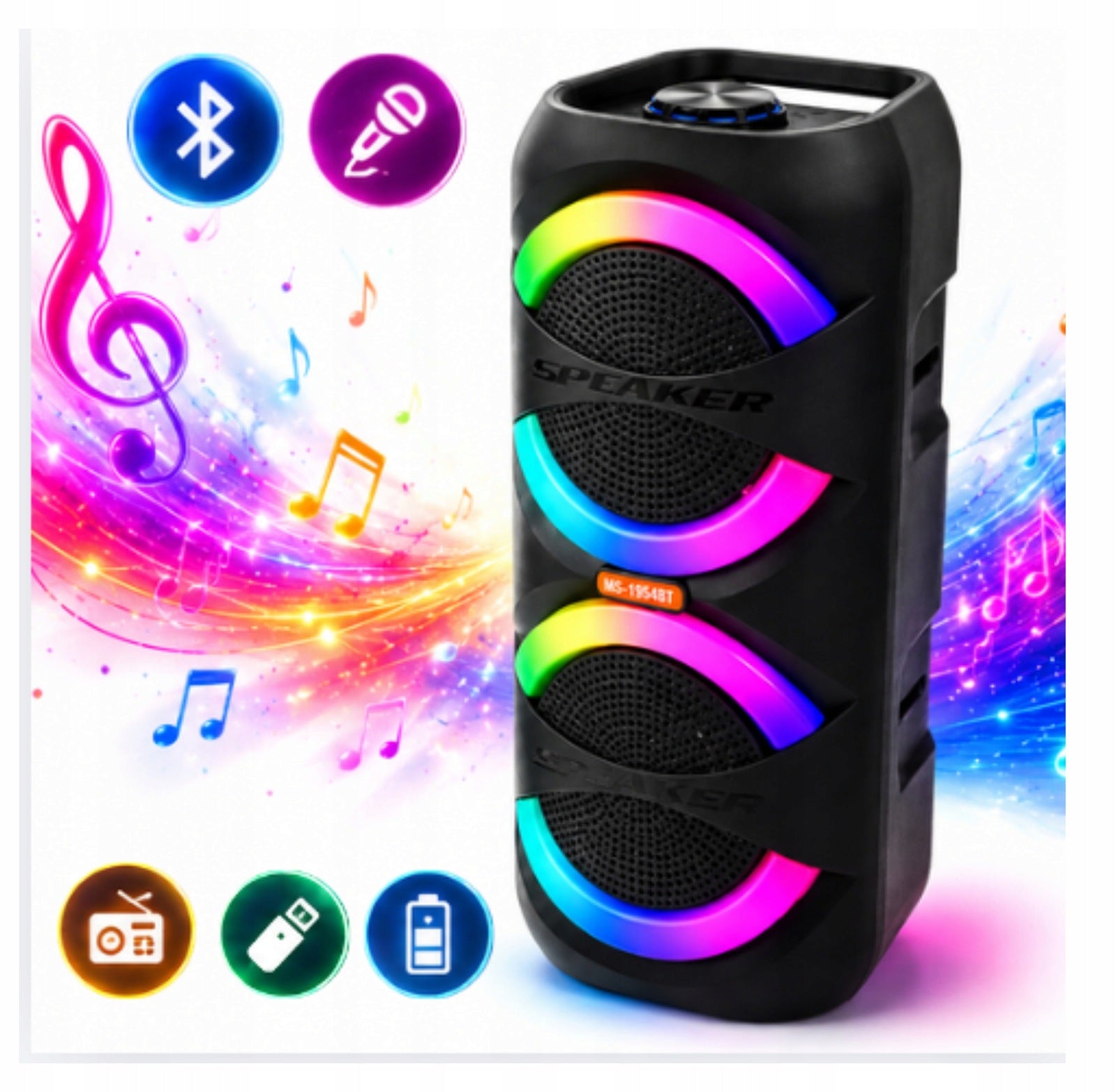 PORTABLE BLUETOOTH SPEAKER WIRELESS KARAOKE LED USB FM 2X20W
