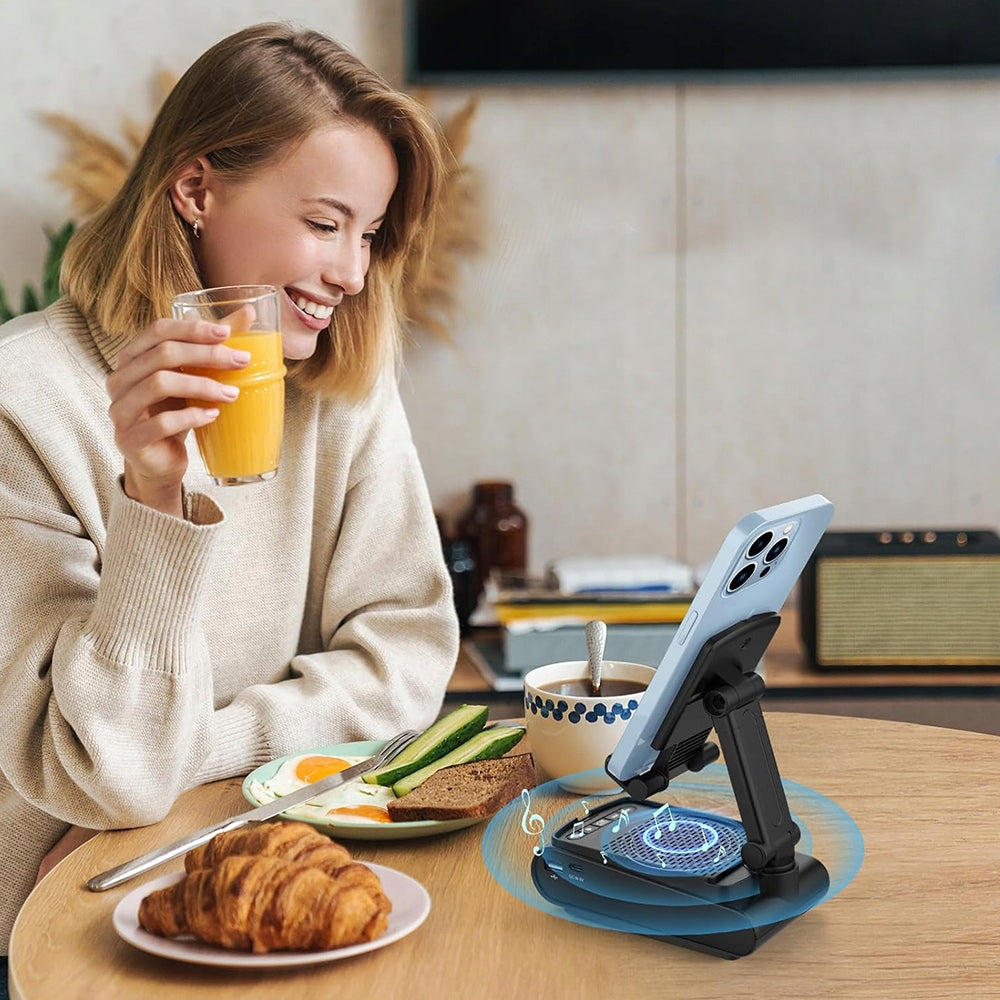 PORTABLE BLUETOOTH WIRELESS SPEAKER WITH PHONE HOLDER FOLDING BLACK Brand Bedee