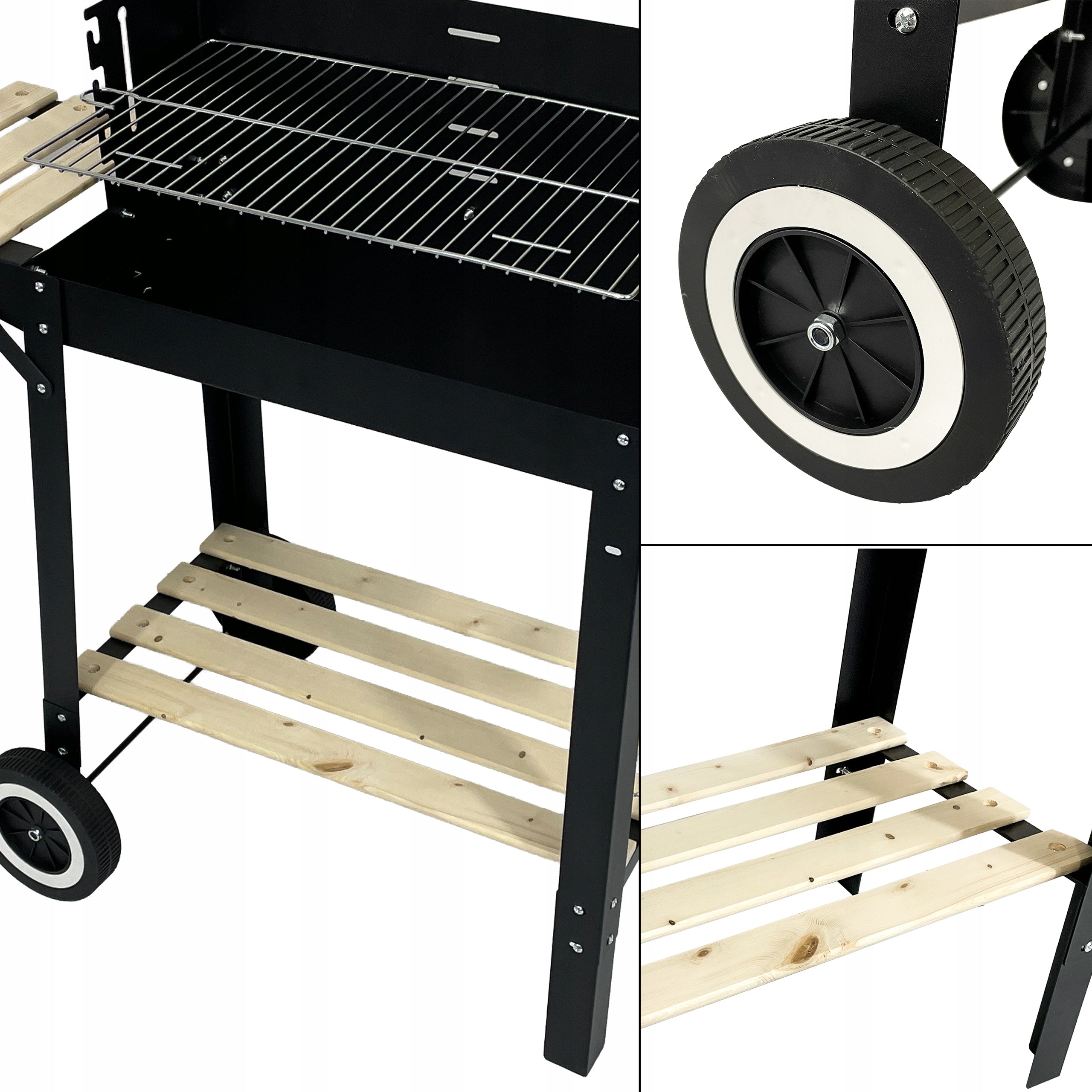 PORTABLE CHARCOAL GARDEN GRILL WITH 2 SHELVES ON WHEELS BBQ 1012 Grill height 81 cm