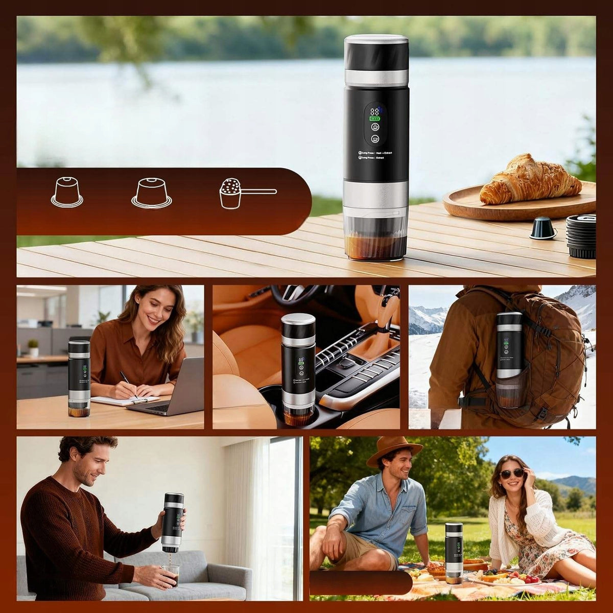 PORTABLE COFFEE MAKER 150ml 3IN1 FAST HEATING 20 BAR TRAVEL Model CM-1