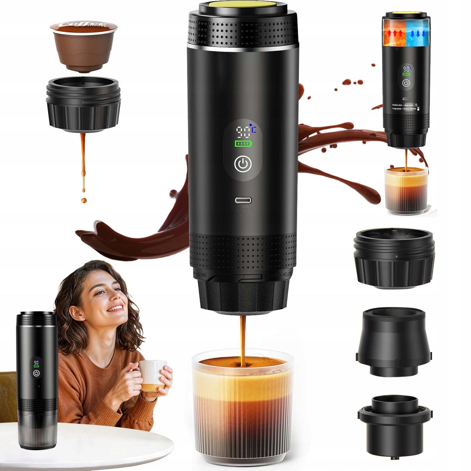 PORTABLE COFFEE MAKER COMPACT WIRELESS CAR PRESSURE