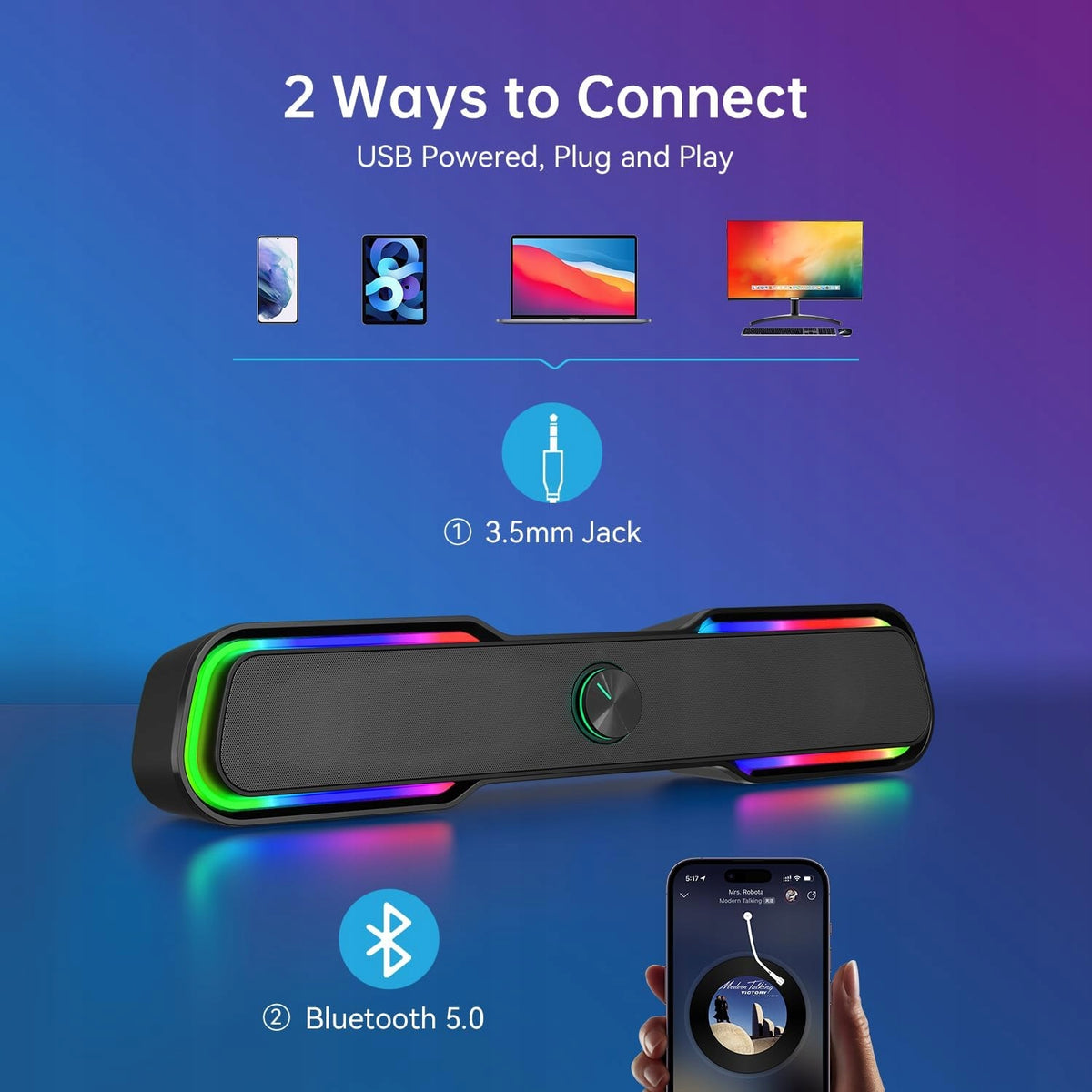 PORTABLE COMPUTER SPEAKER RGB Bluetooth SOUNDBAR BAZIVVE BV-001 Packaging status original