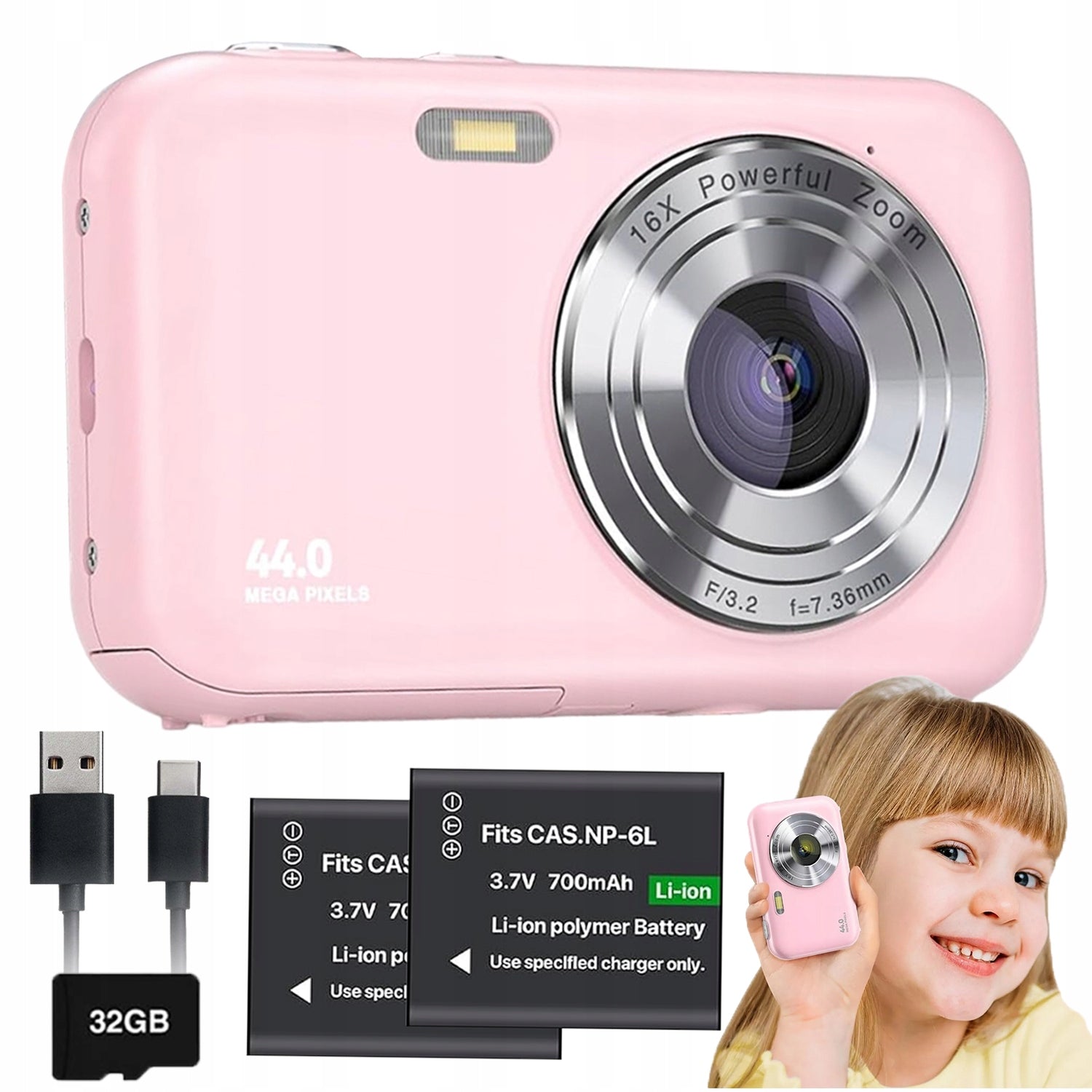 PORTABLE DIGITAL CAMERA AUTOFOCUS FHD 1080P 44MP DIGITAL ZOOM 16X +32G