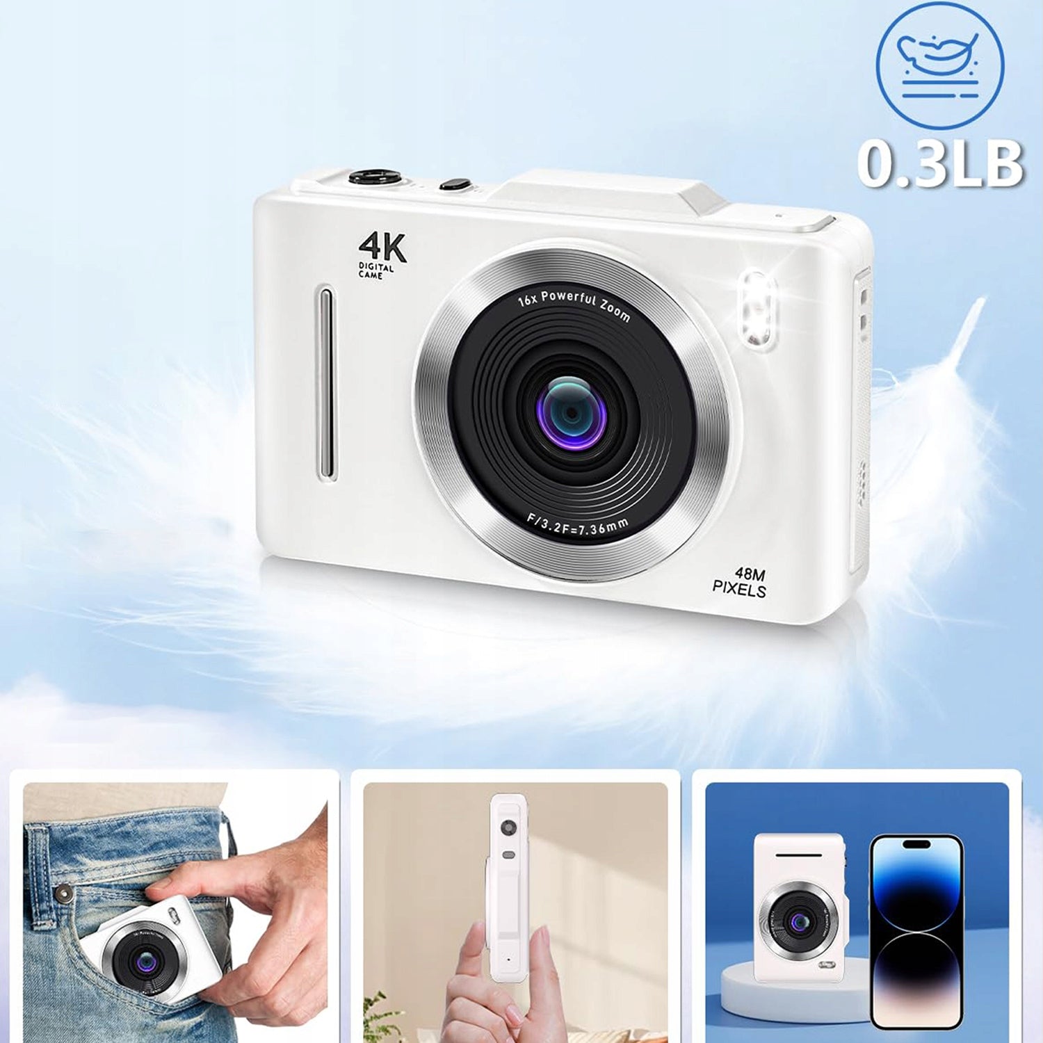 PORTABLE DIGITAL CAMERA HD CAMERA 4K 16X OPTICAL ZOOM 32GB Brand Bedee