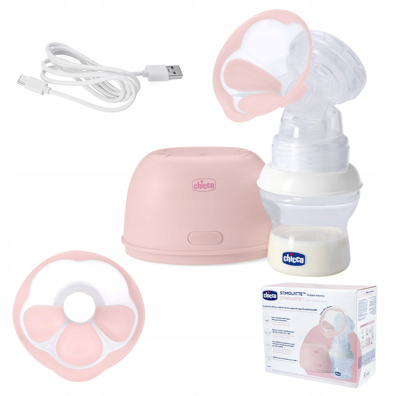 PORTABLE ELECTRIC BREAST PUMP CHICCO 2500mAh STIMOLATTE WITH ROTATING SHELL