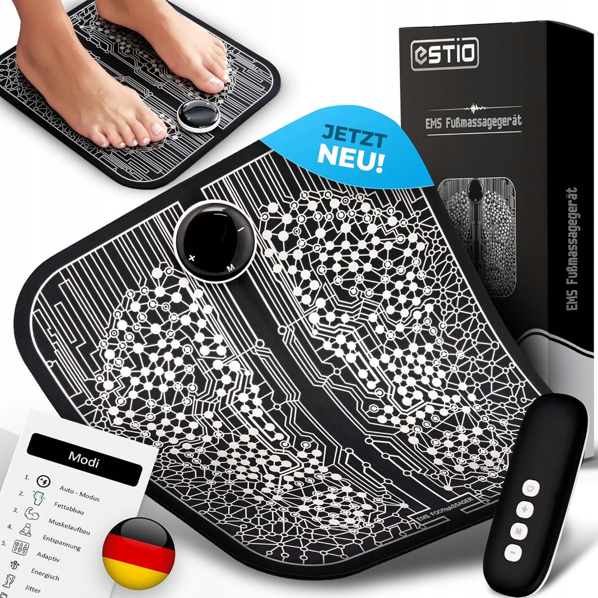 PORTABLE ELECTRIC EMS FOOT MASSAGER WITH ESTIO REMOTE CONTROL IMPROVES CIRCULATION