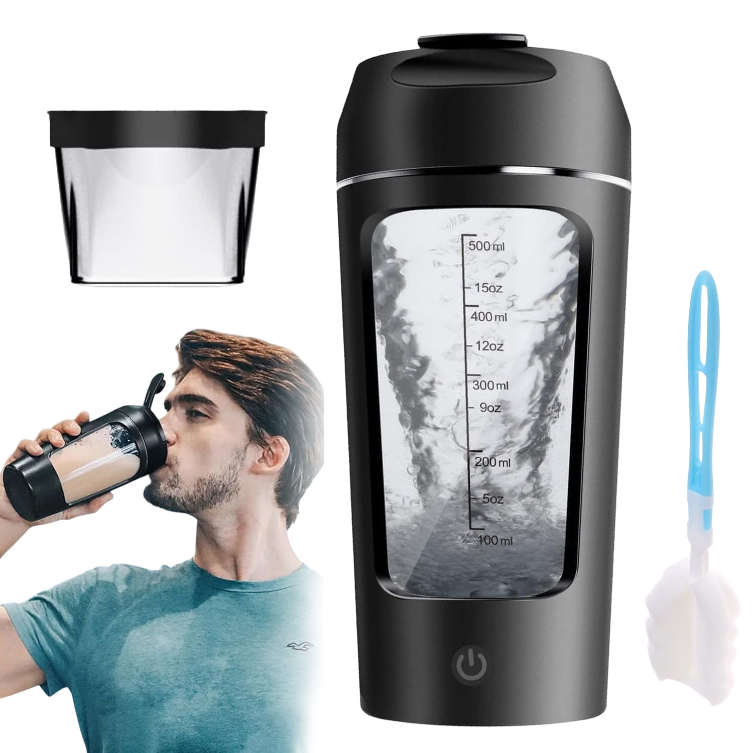 PORTABLE ELECTRIC USB SHAKER FOR PROTEIN/COFFEE/MILK POWDER 650ML BLACK