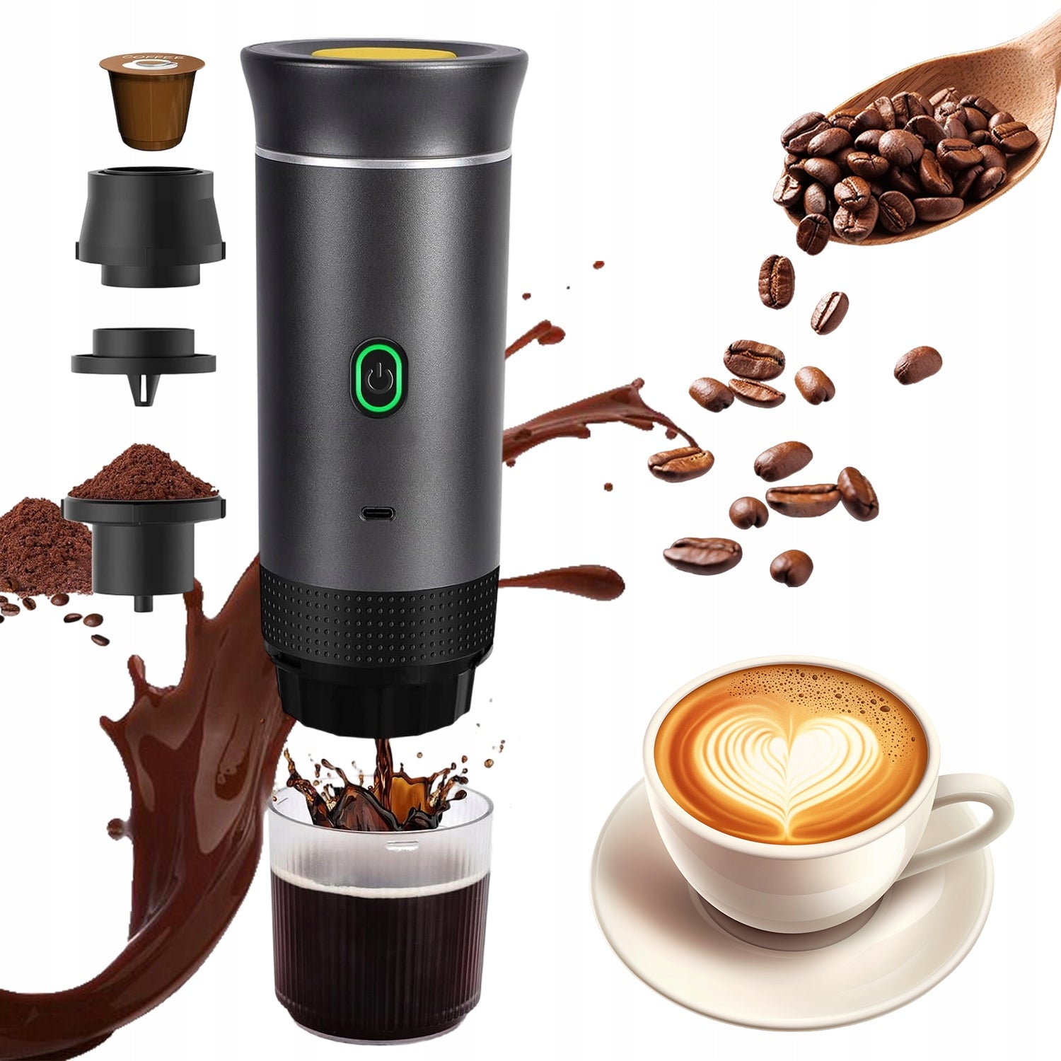 PORTABLE ESPRESSO COFFEE MACHINE 700G TRAVEL CAMPING 15 BAR 7500MAH