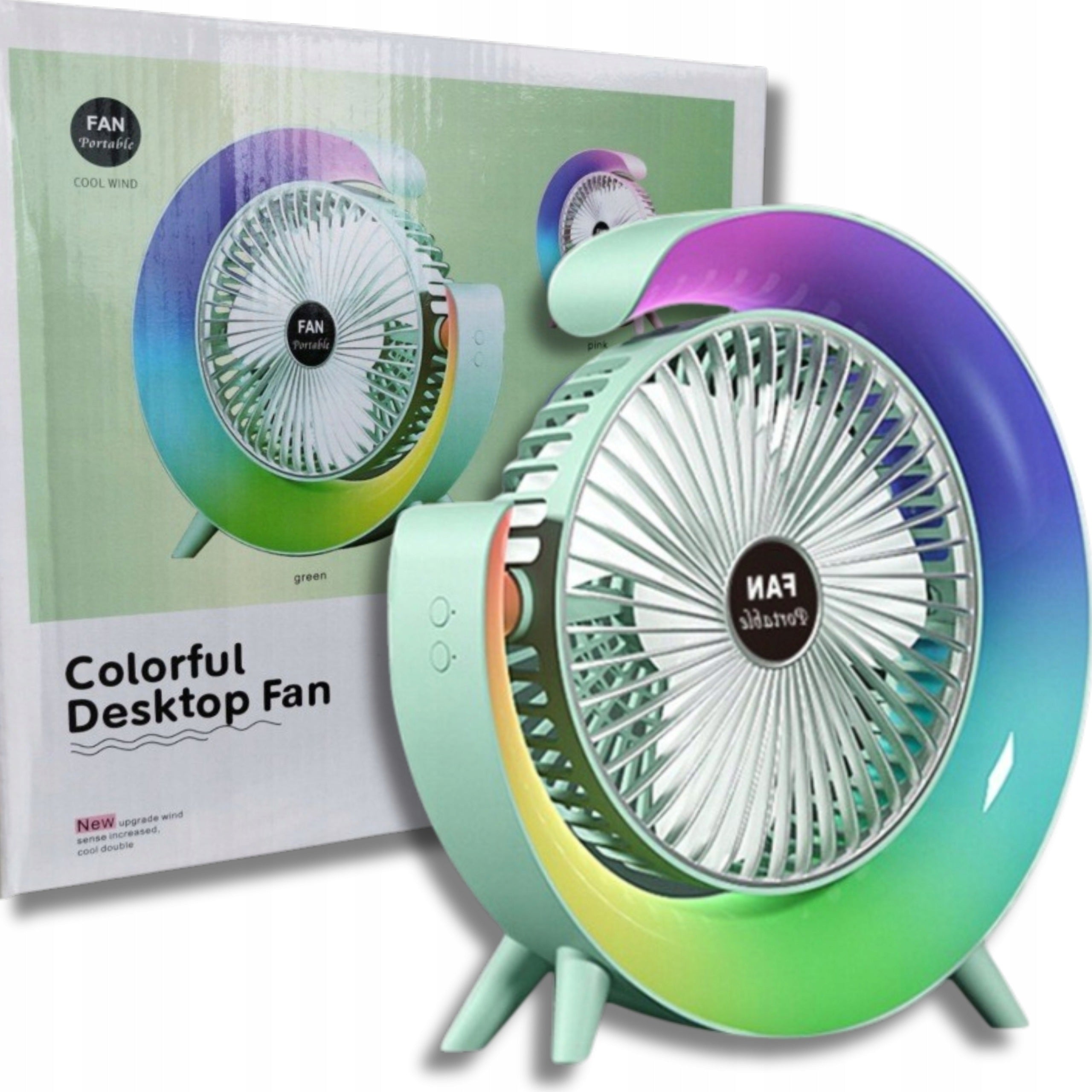 PORTABLE FAN DESK FAN RGB LED TO USB RECHARGEABLE 3 GEARS