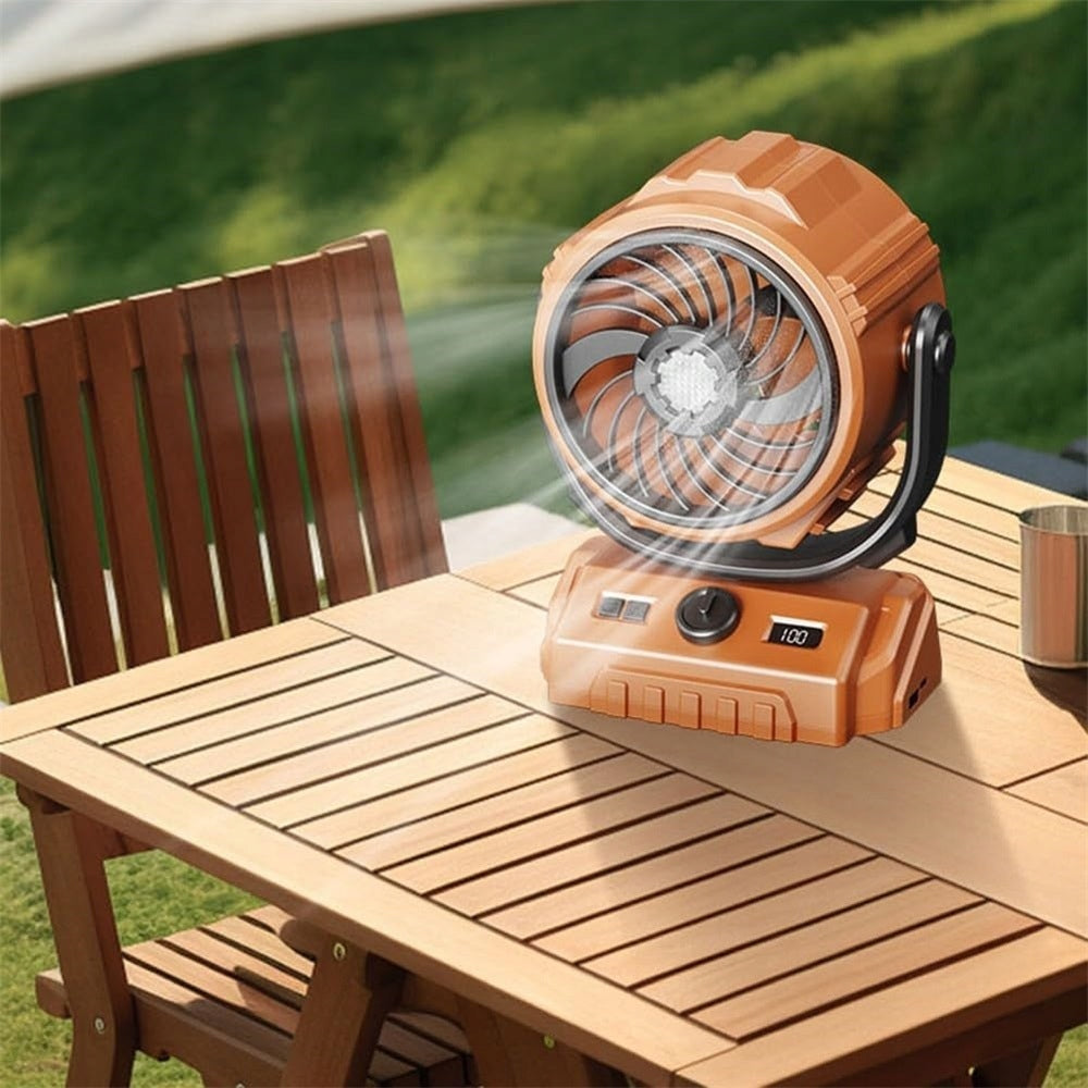 PORTABLE FAN WITH 300° HOOK AND LED FOR CAMPING AND TOURISM Dominant color orange