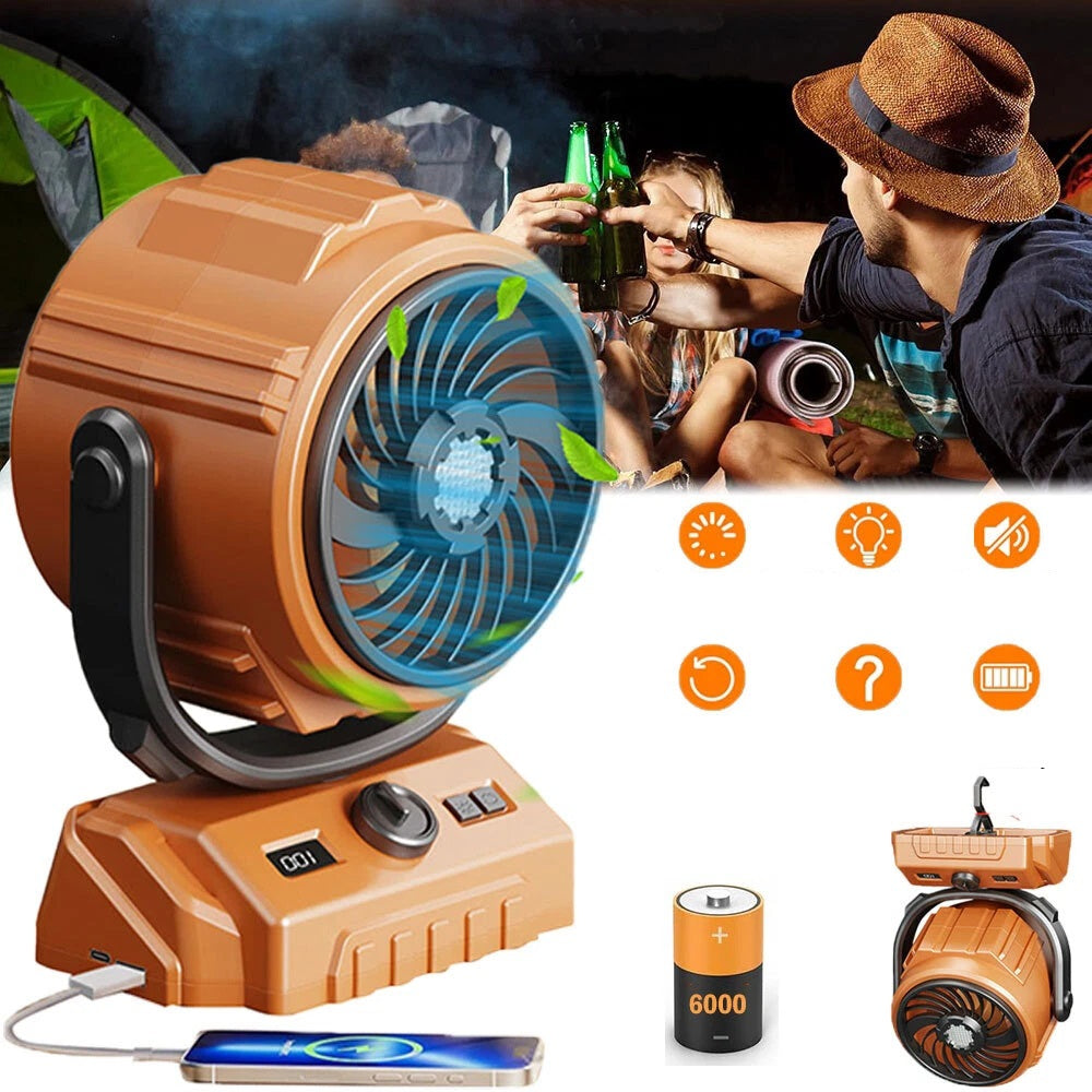PORTABLE FAN WITH 300° HOOK AND LED FOR CAMPING AND TOURISM Number of speed modes other