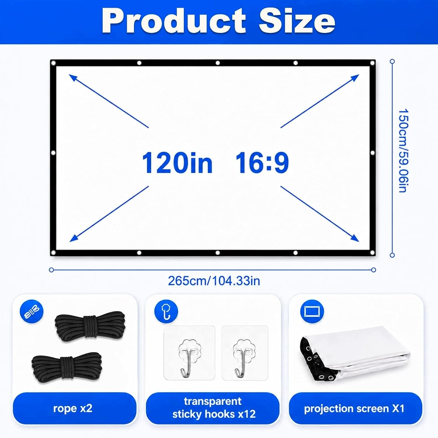 PORTABLE FOLDED PROJECTION SCREEN 120 INCH 16 9 HD DOUBLE SIDED Model HFDONGL 120 cali