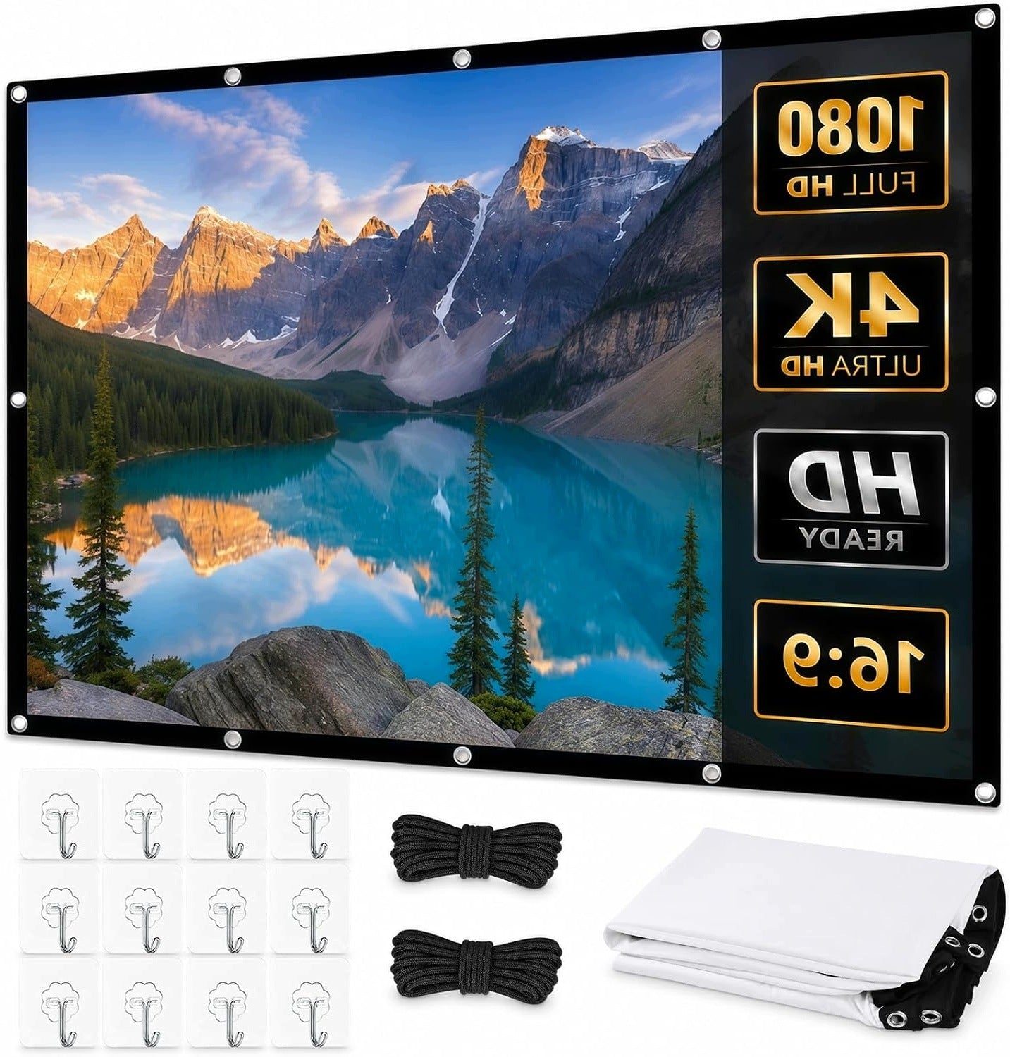 PORTABLE FOLDED PROJECTION SCREEN 120 INCH 16 9 HD DOUBLE SIDED