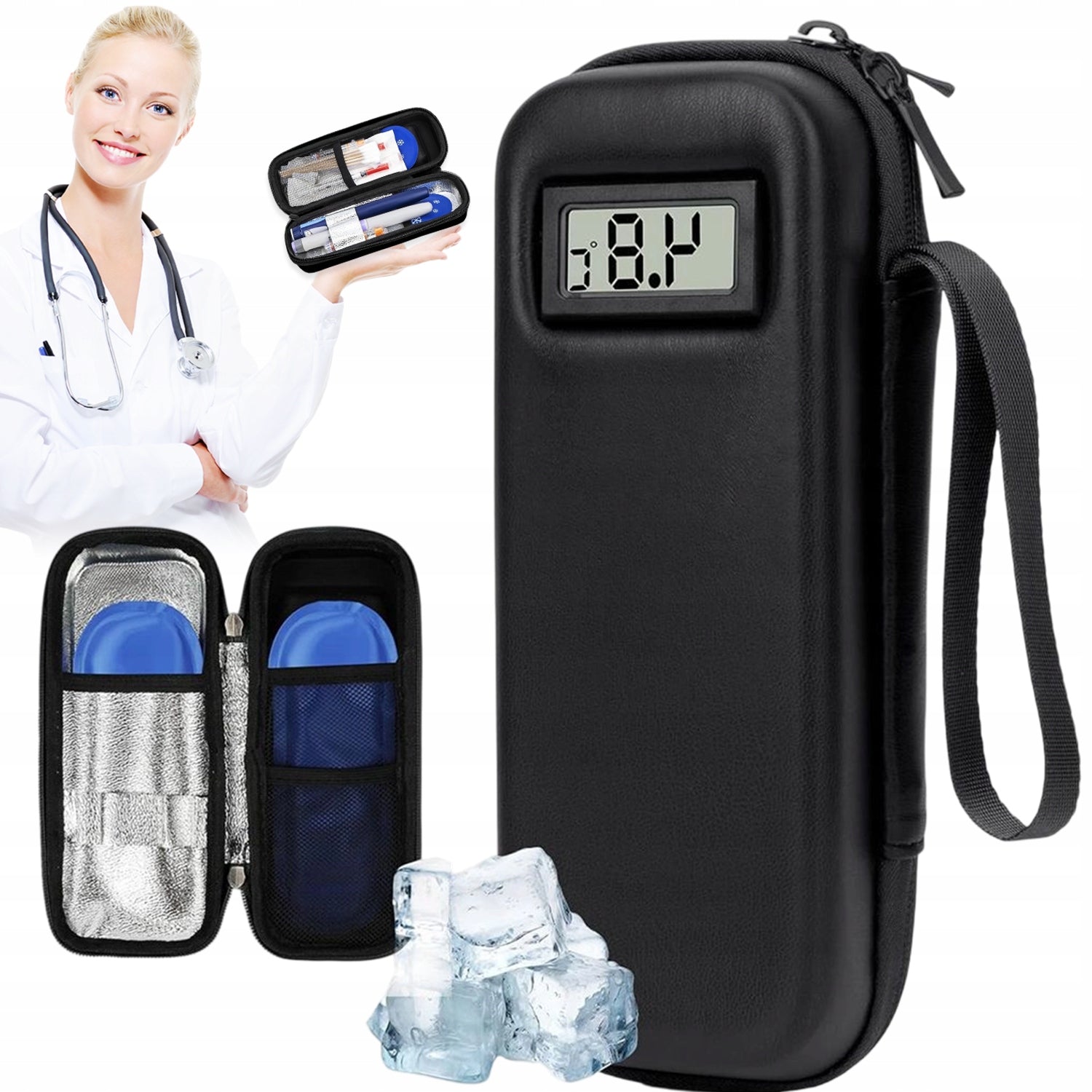 PORTABLE INSULIN REFRIGERATOR WITH TEMPERATURE DISPLAY THERMAL BAG