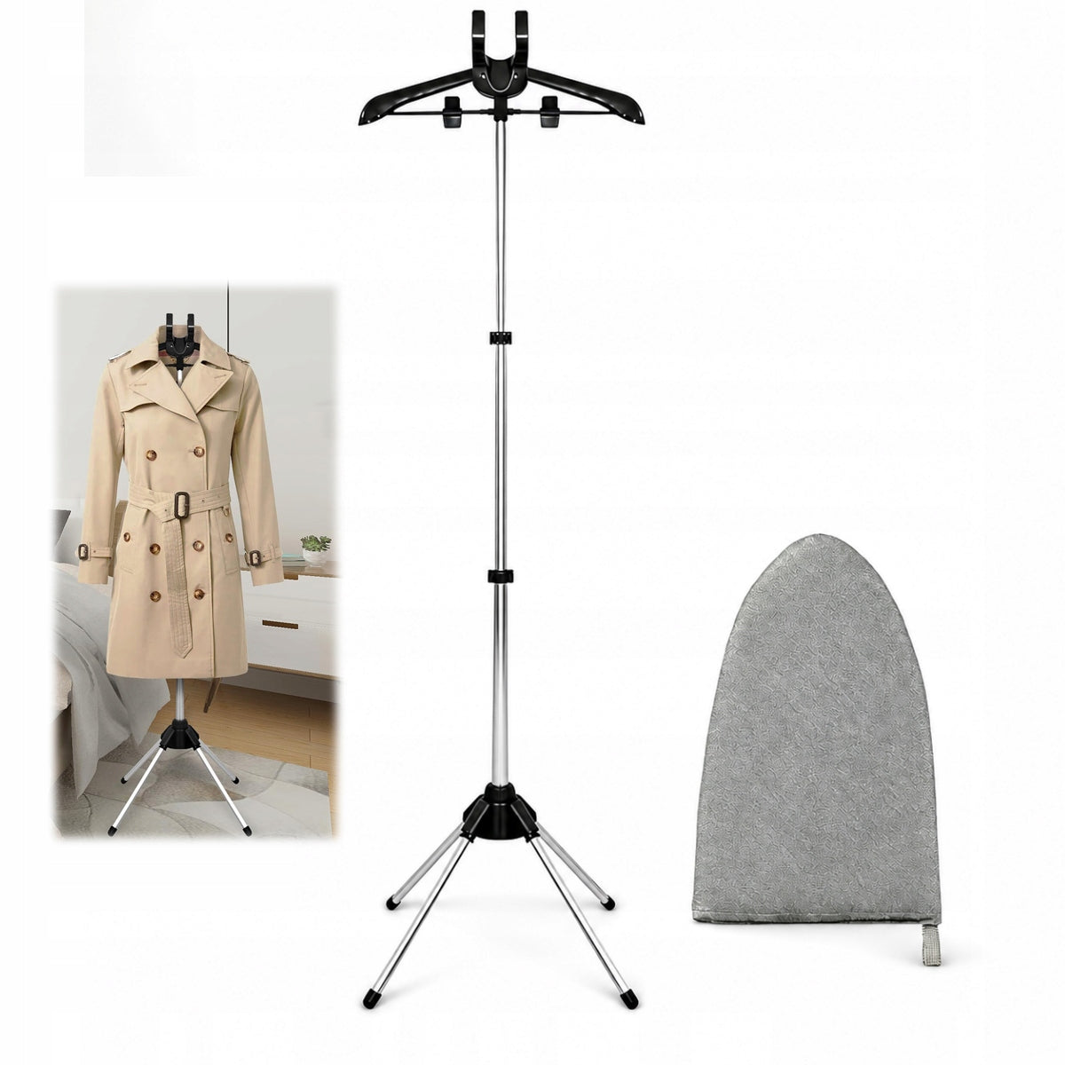 PORTABLE IRONING CLOTHES STEAMER RACK, FOLDING WITH 4 FEET