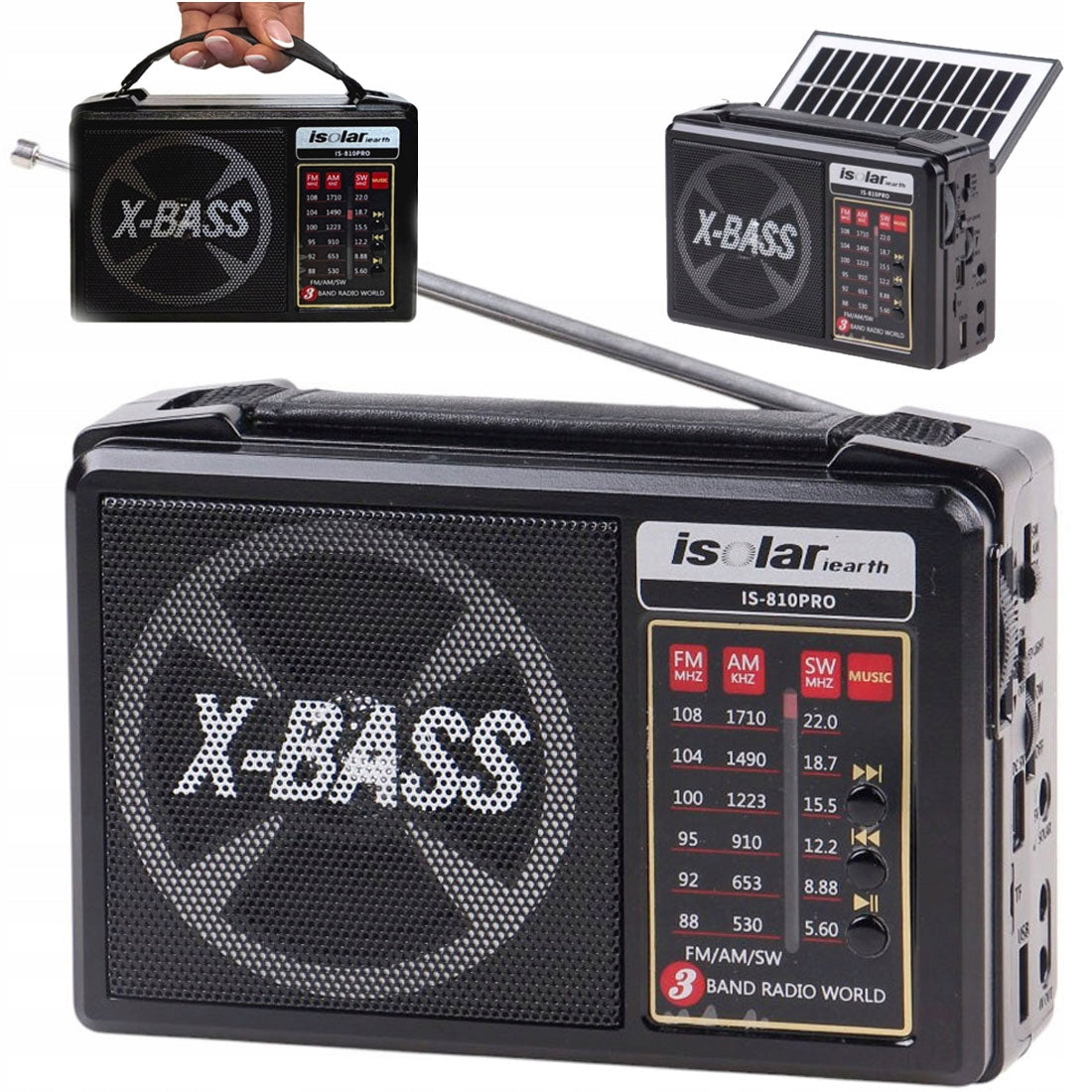 PORTABLE KITCHEN RADIO BUILT-IN BLUETOOTH MICRO SD USB SOLAR PANEL