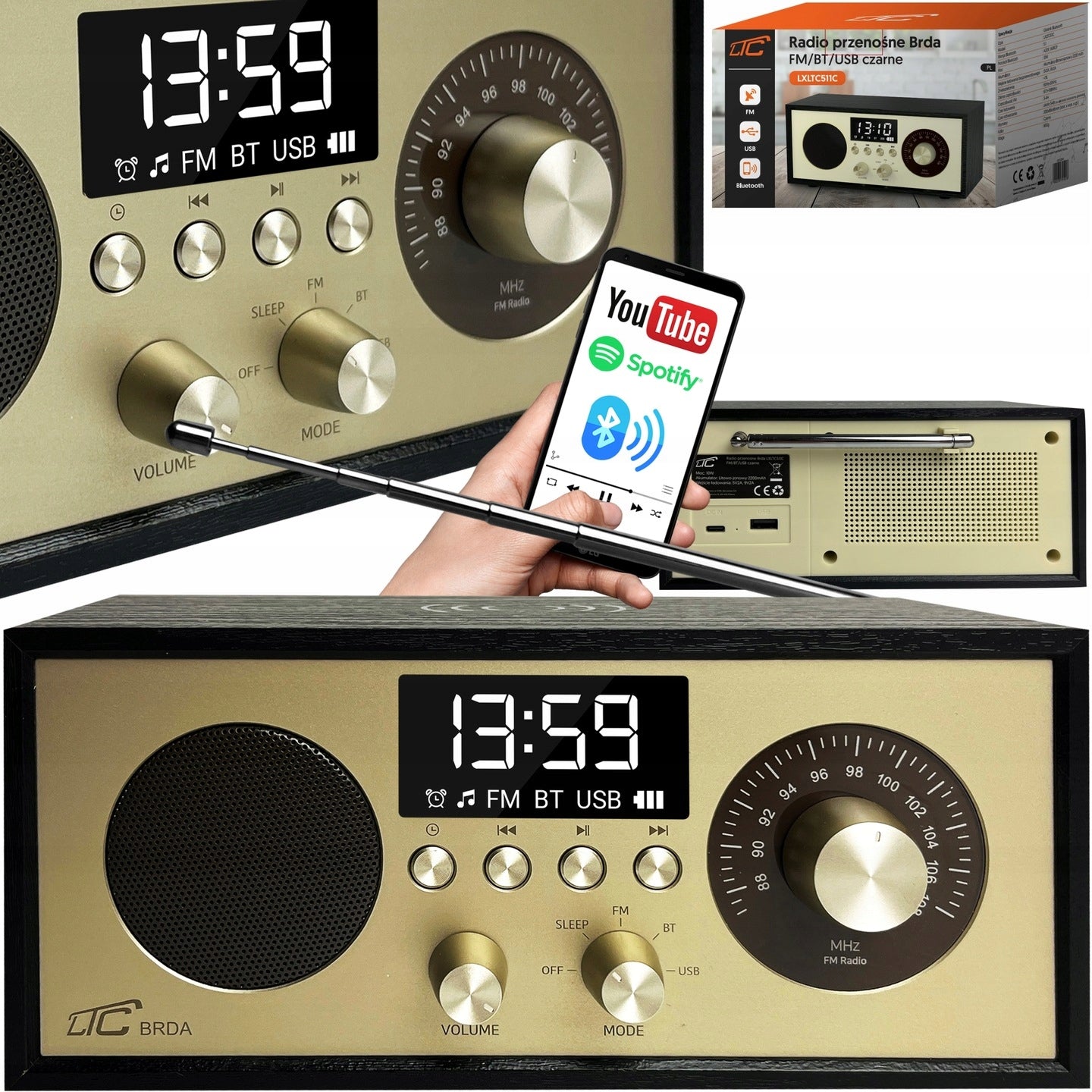 PORTABLE KITCHEN RADIO RETRO BLUETOOTH BATTERY INDUCTION CHARGER