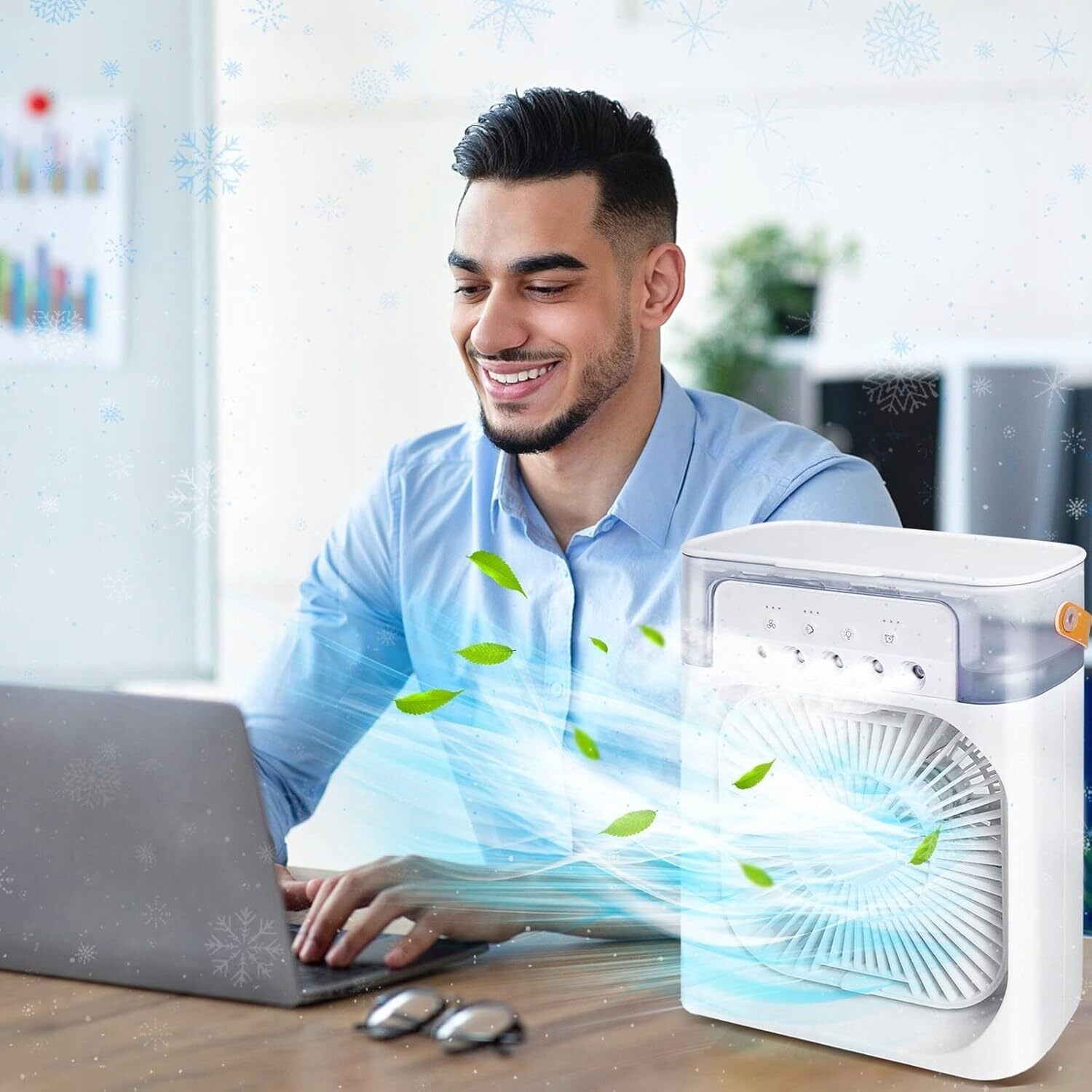 PORTABLE MINI AIR CONDITIONER FAN HUMIDIFIER LED Dominant color white