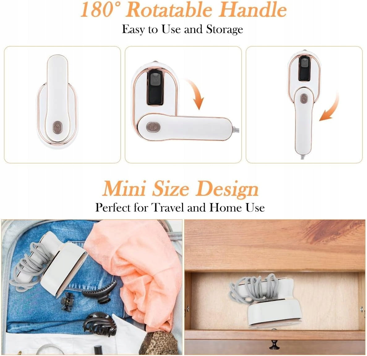 PORTABLE MINI STEAM IRON 1000W FOLDING FAST HEATING 10S WHITE Dominant color white
