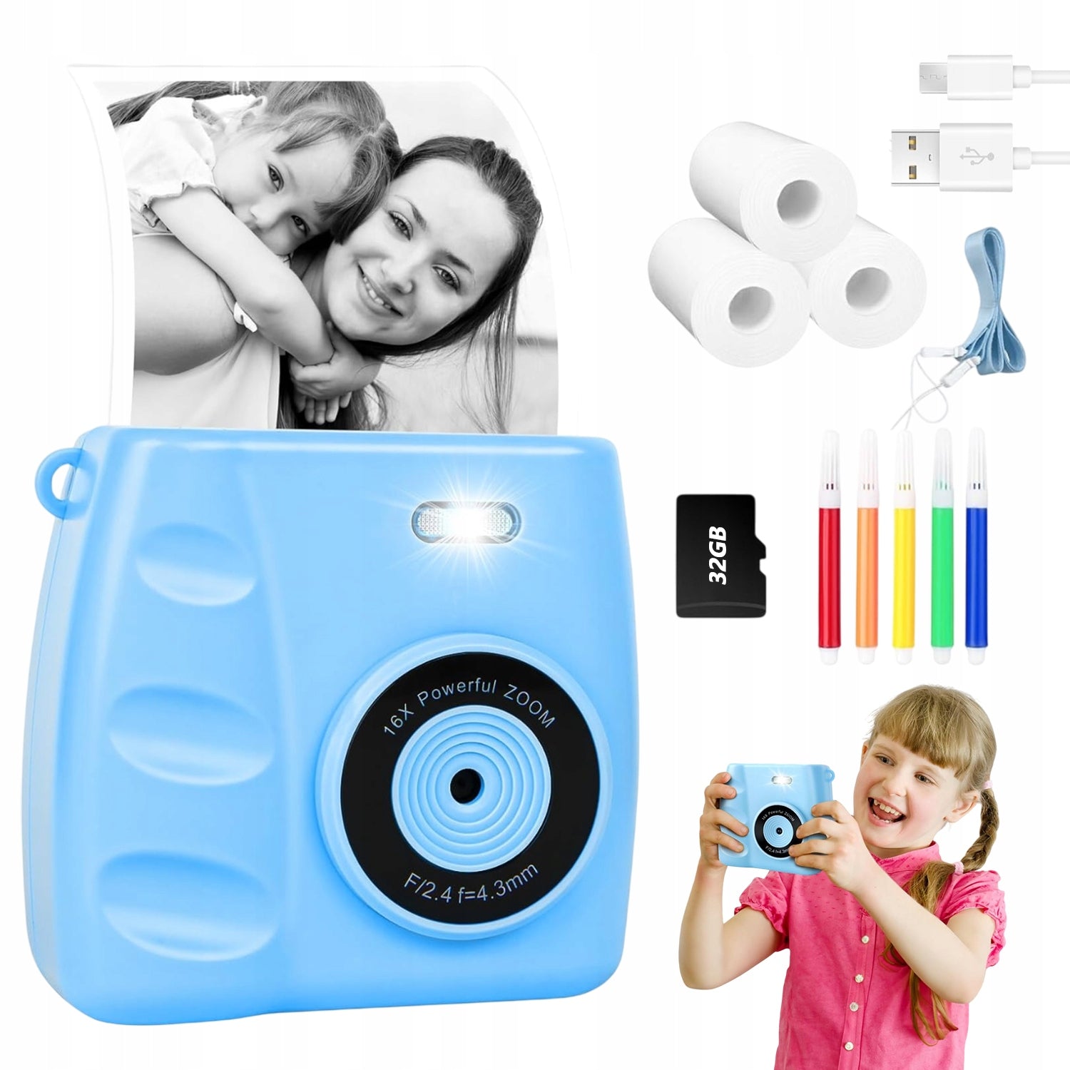 PORTABLE MINI THERMAL PRINTER INSTANT CAMERA FOR KIDS 3X ROLLS