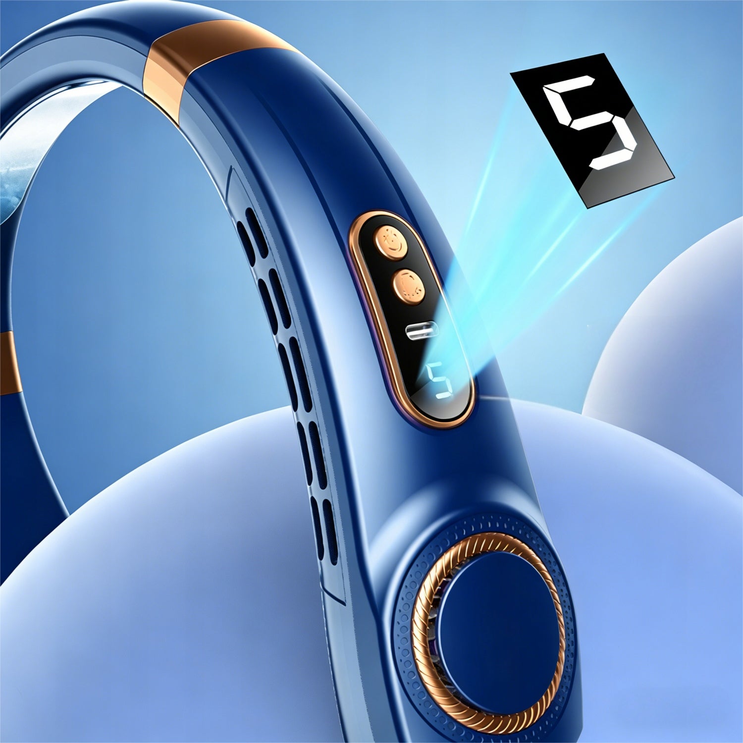 PORTABLE NECK FAN WITH LED 1800MAH MINI AIR CONDITIONER 5 SPEEDS Dominant color blue