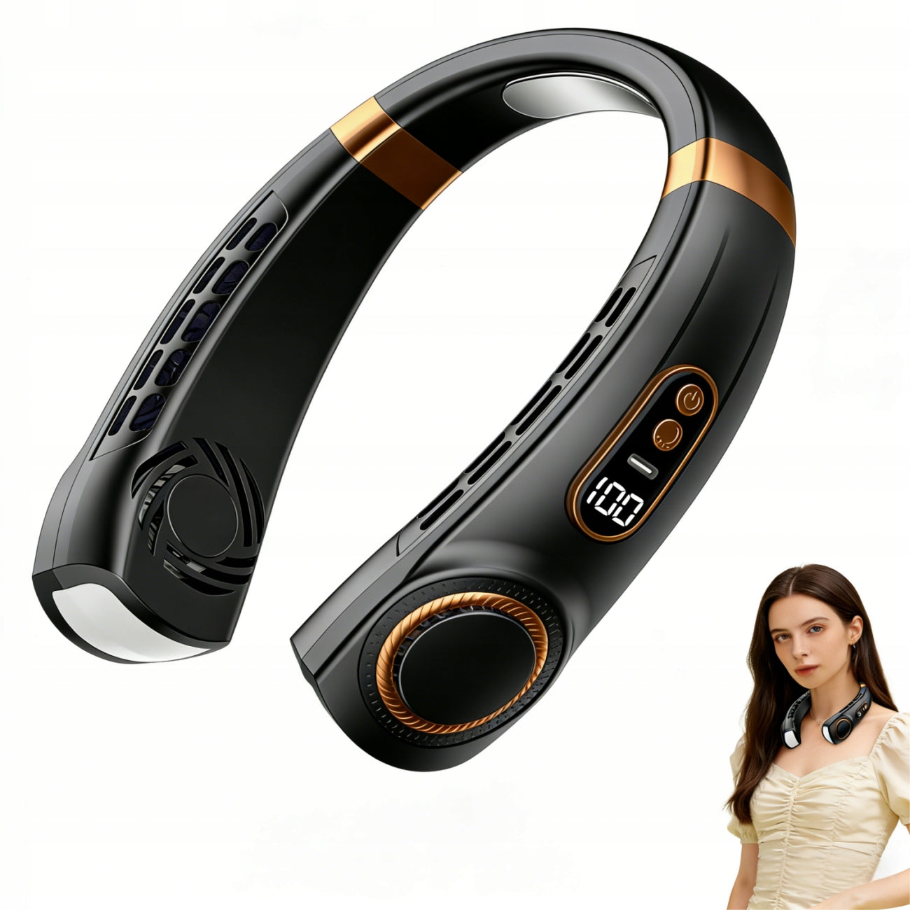 PORTABLE NECK FAN WITH LED 1800MAH MINI AIR CONDITIONER 5 SPEEDS