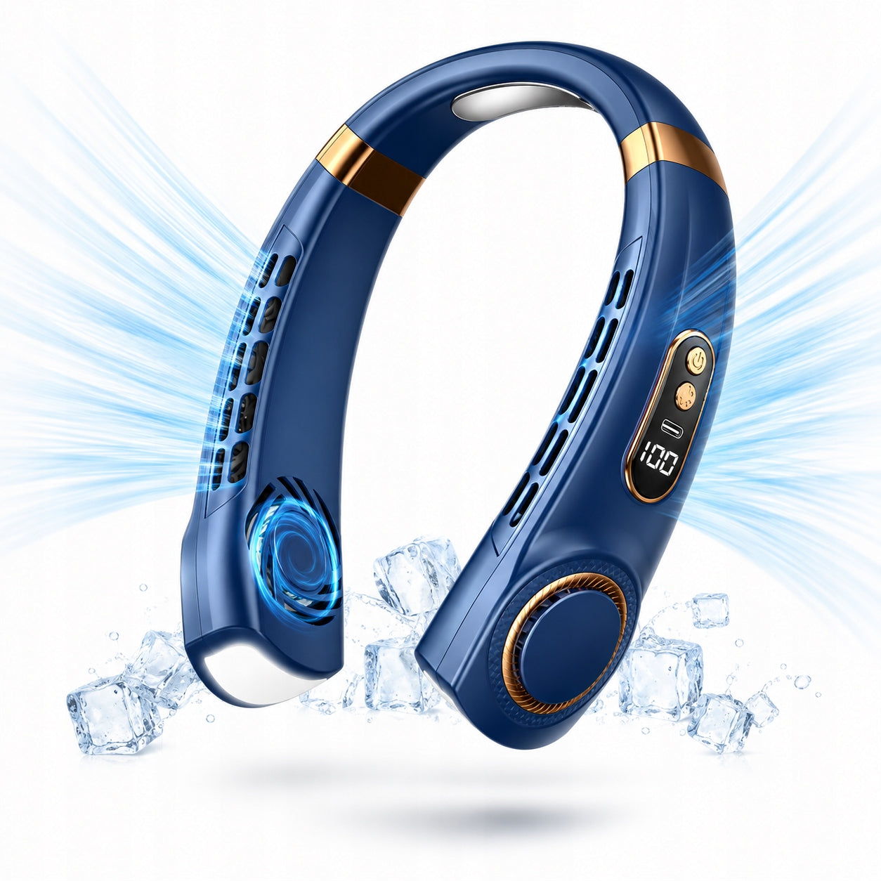 PORTABLE NECK FAN WITH LED 1800MAH MINI AIR CONDITIONER 5 SPEEDS