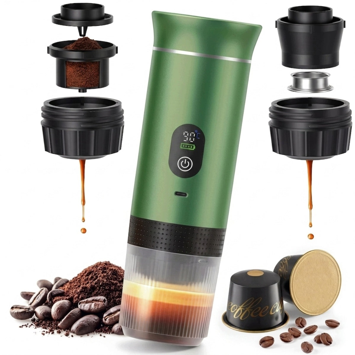 PORTABLE PRESSURE COFFEE EXPRESS 3in1 TOURIST TRAVEL AUTOMATIC