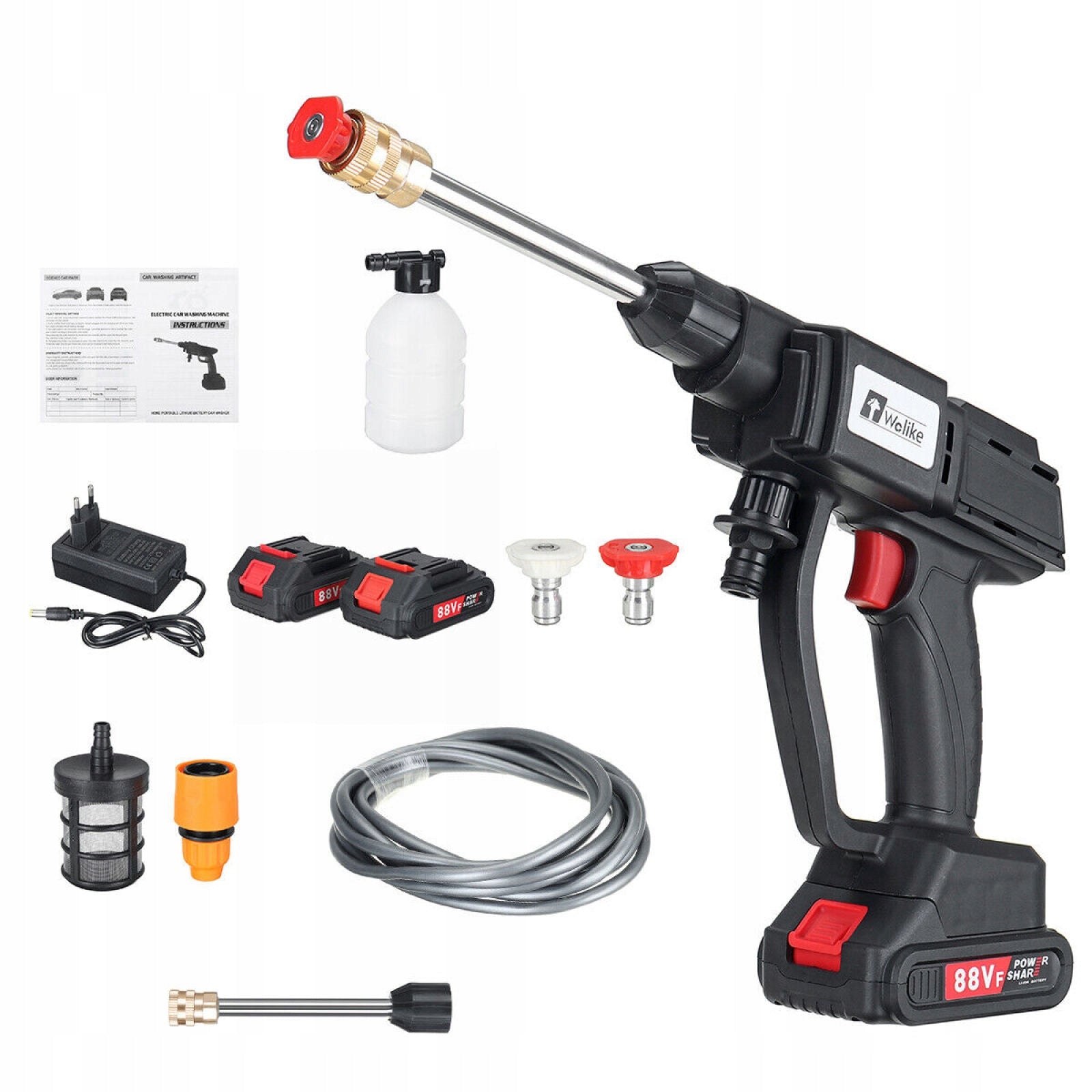 PORTABLE PRESSURE WASHER CORDLESS POWERFUL 1500W 200BAR + 2AKU SET Manufacturer code 10000mah