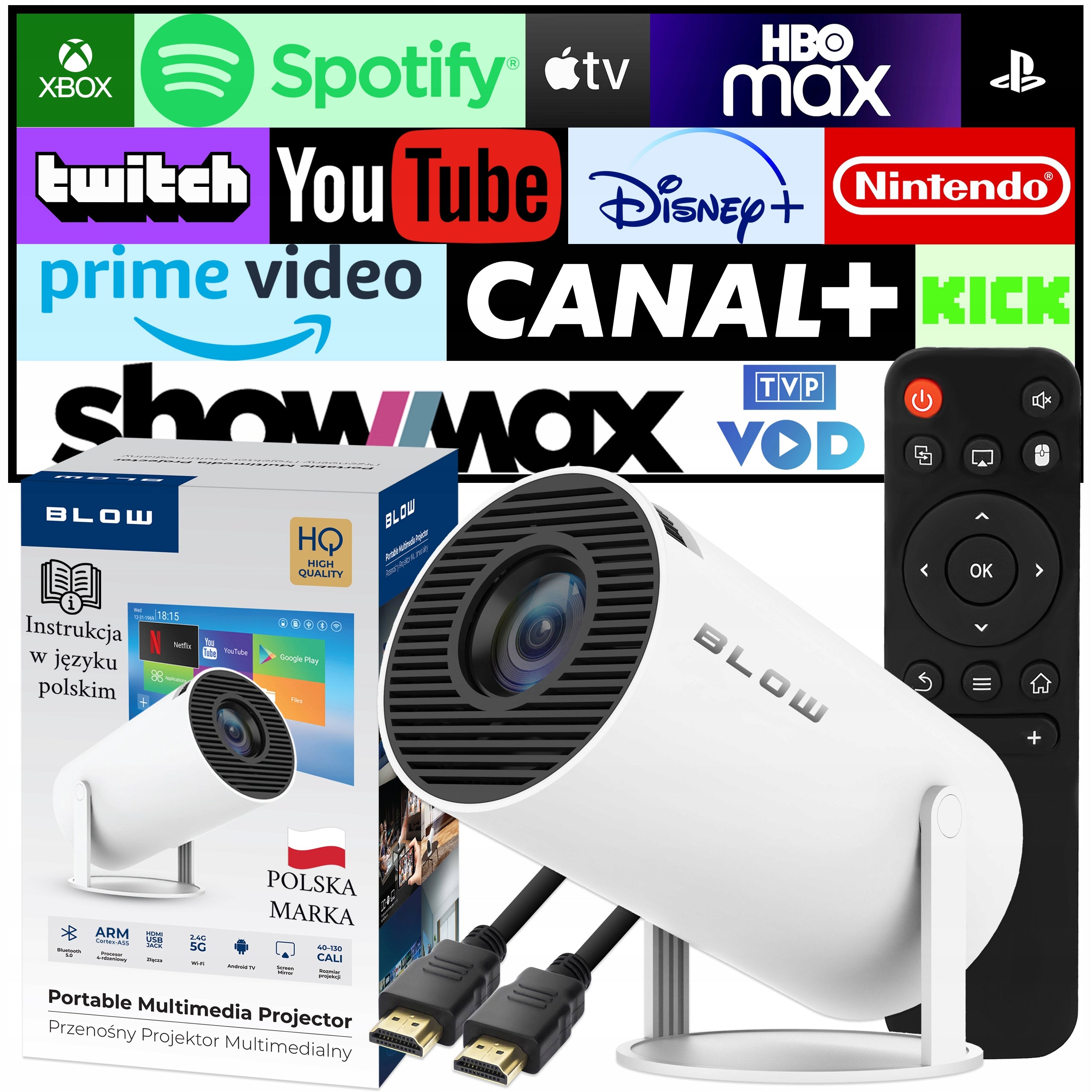 PORTABLE PROJECTOR ROTARY PROJECTOR SPEAKER ANDROID SMART TV WIFI FULL HD