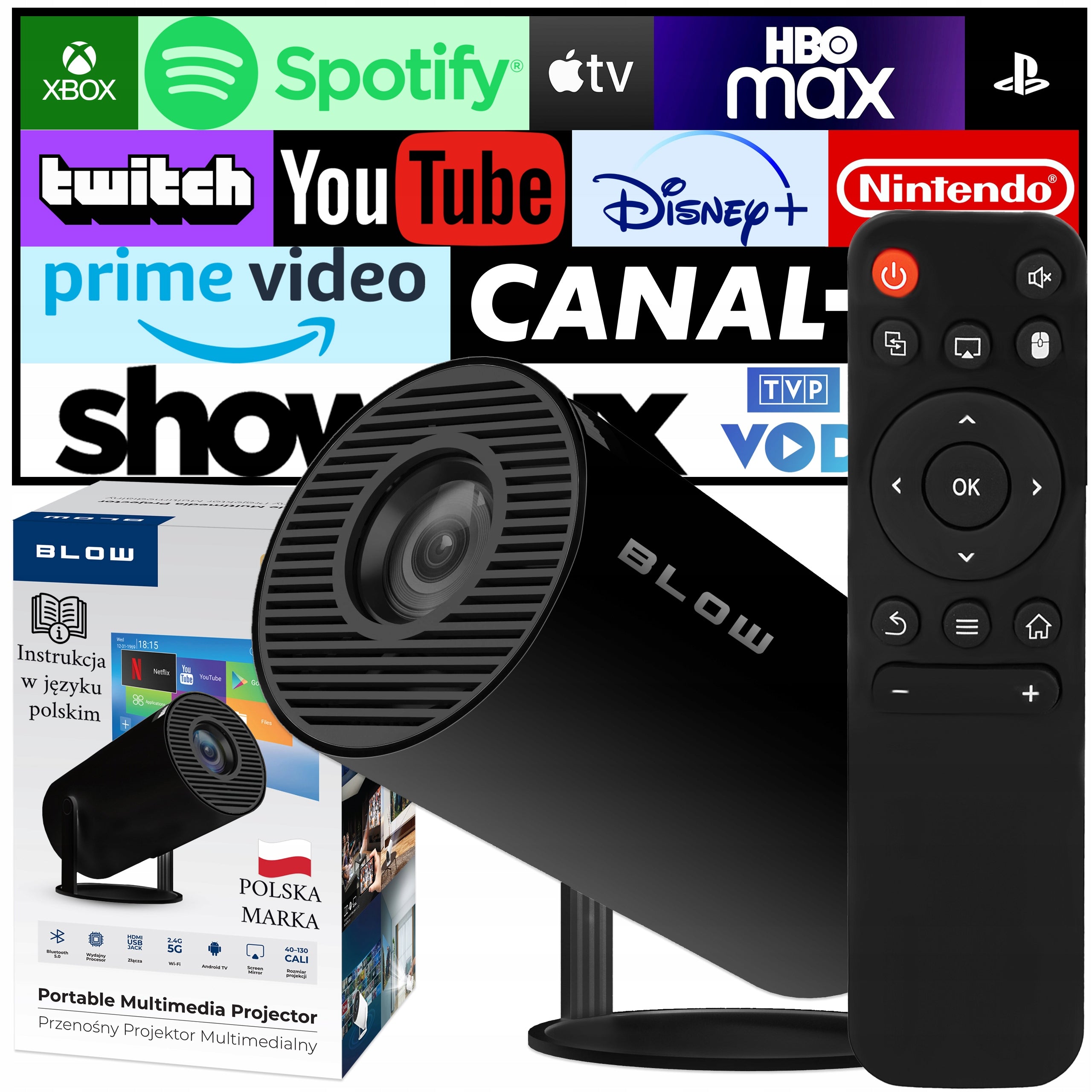PORTABLE PROJECTOR ROTARY PROJECTOR SPEAKER ANDROID SMART TV WIFI FULL HD