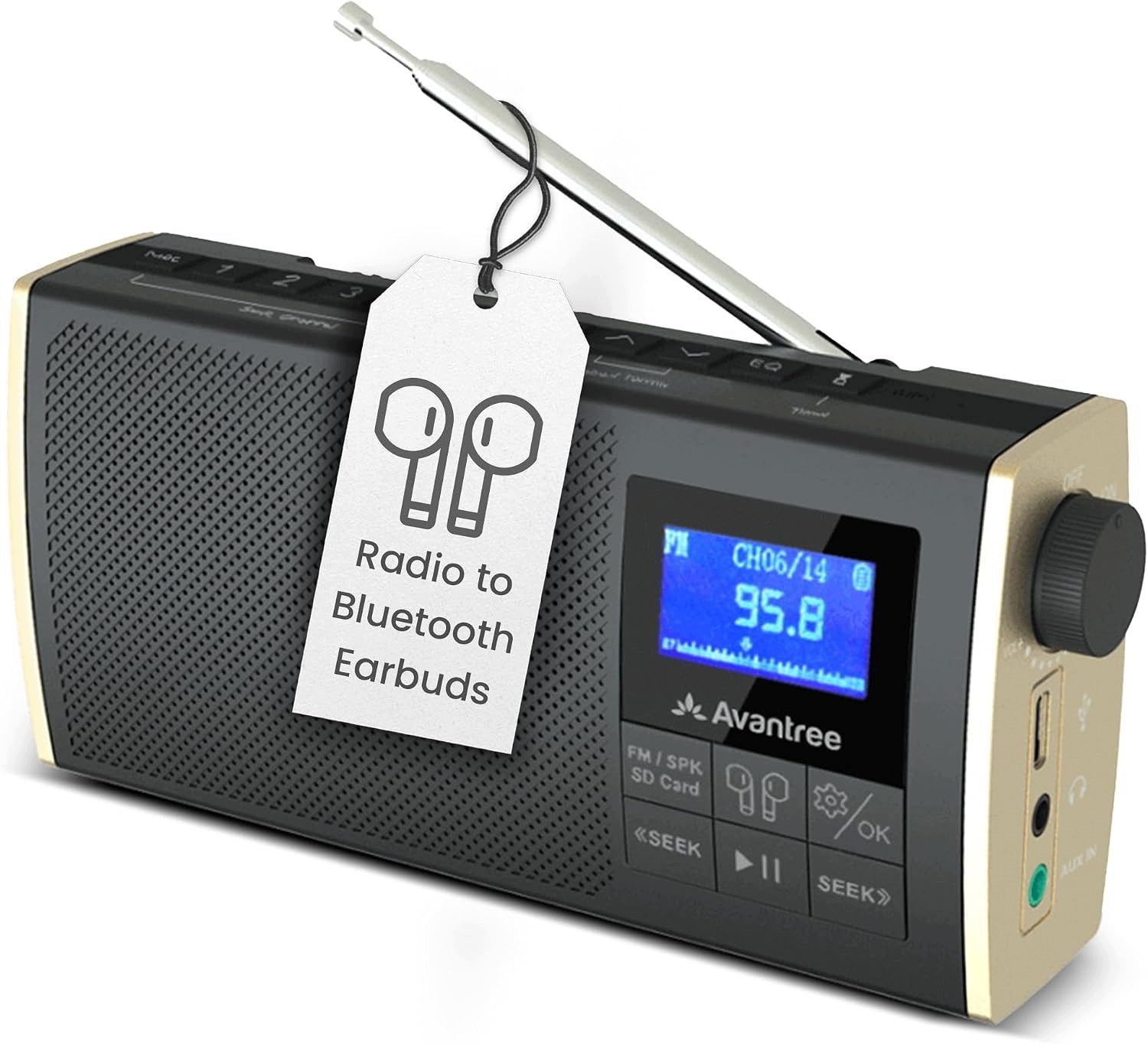 PORTABLE RADIO FM BLUETOOTH 4IN1 CARD SD BATTERY 8H