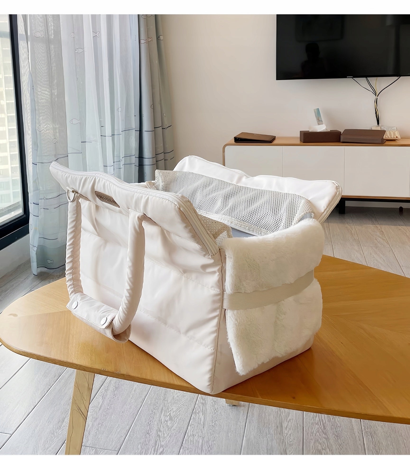 PORTABLE SHOULDER BAG FOR CAT DOG TRANSPORTATION Color beige