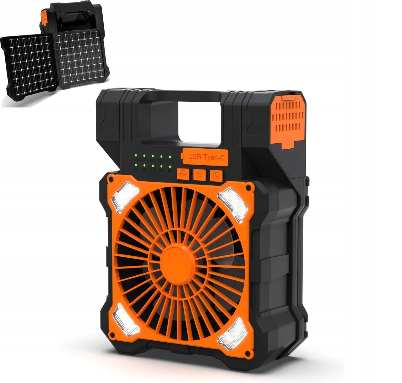 PORTABLE SOLAR CAMPING FAN WITH LED POWER BANK USB 8000mAh