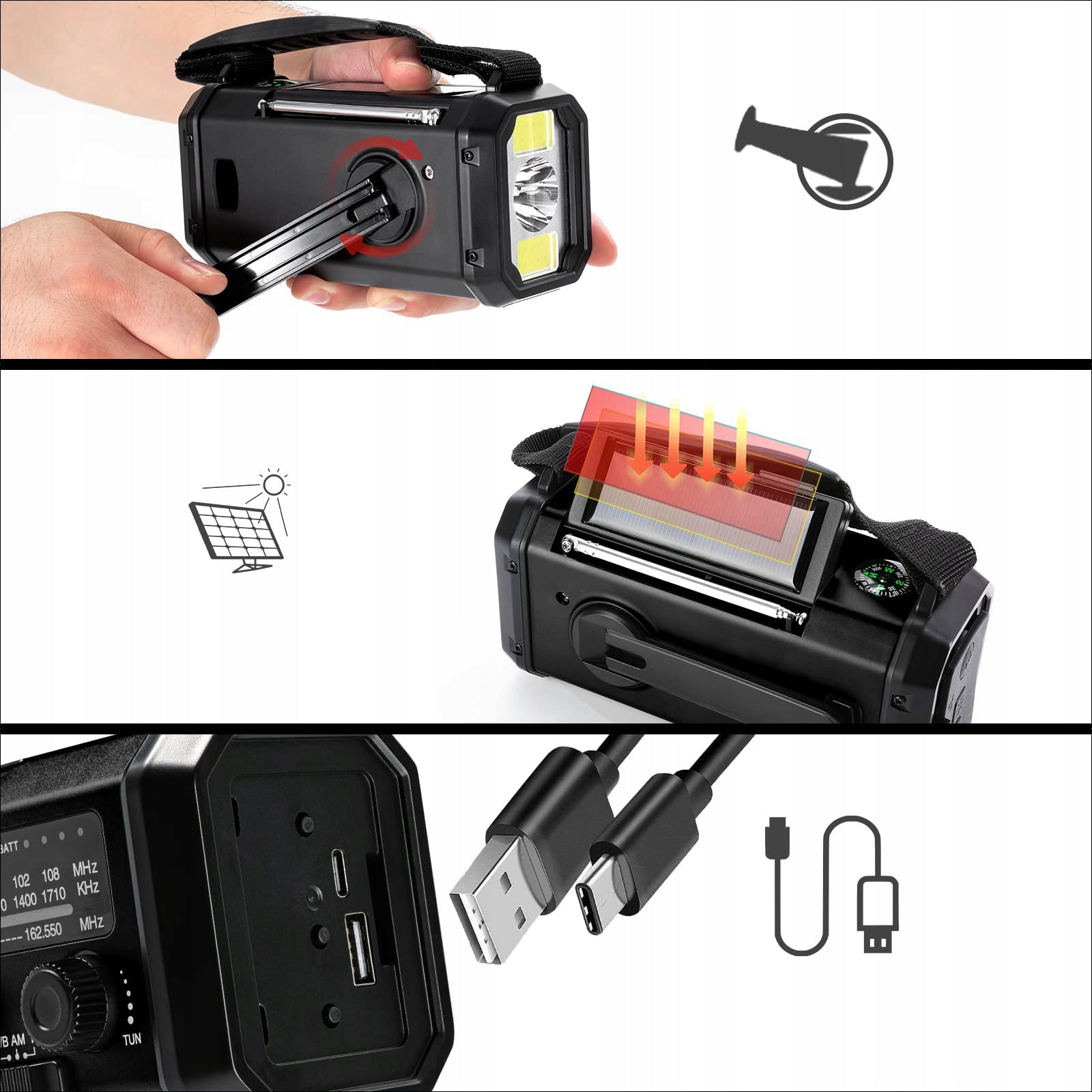 PORTABLE SOLAR RADIO CRANK ALARM DYNAMO EMERGENCY FLASHLIGHT 10000mAh Brand no brand