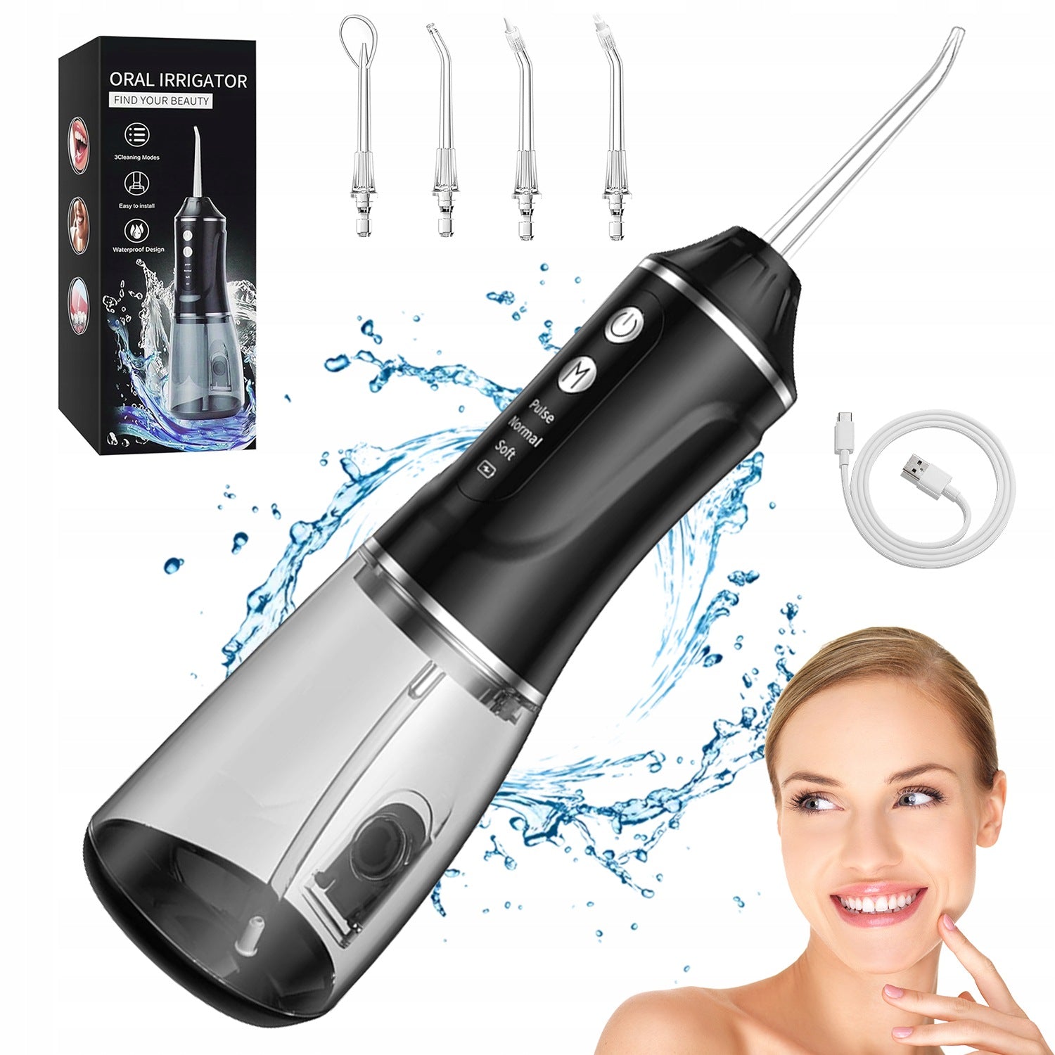 PORTABLE TOOTH IRRIGATOR 380ML 3MODE 4NOZZLES IPX7 FOR CAMERA AND IMPLANTS