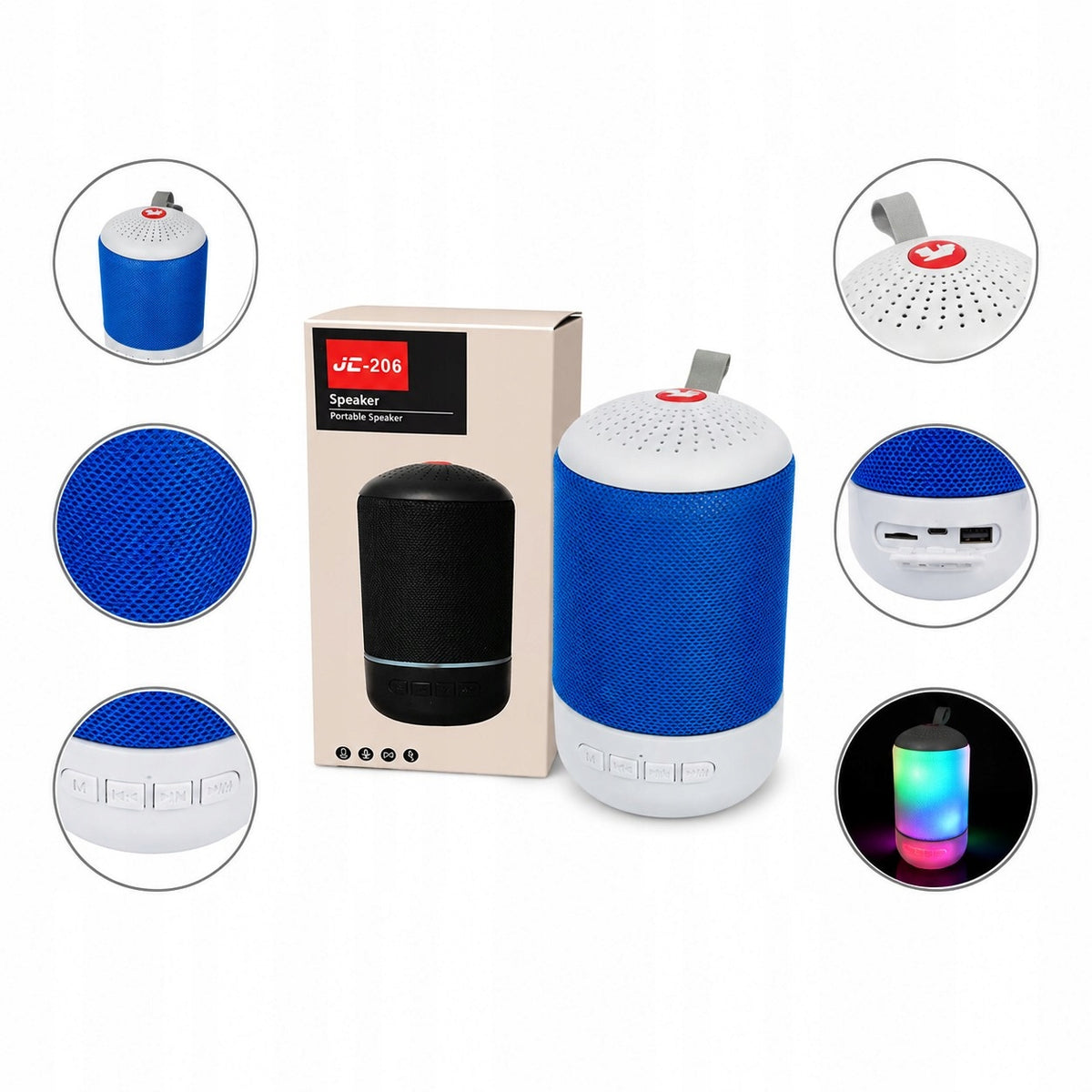 PORTABLE WIRELESS BLUETOOTH SPEAKER JC-206 MINI RADIO FM MP3 USB AUX